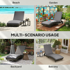 Outsunny Patio Wicker Chaise Lounge Chair, Outdoor PE Rattan Sun lounger with Adjustable Backrest and 2 Wheels, Gray