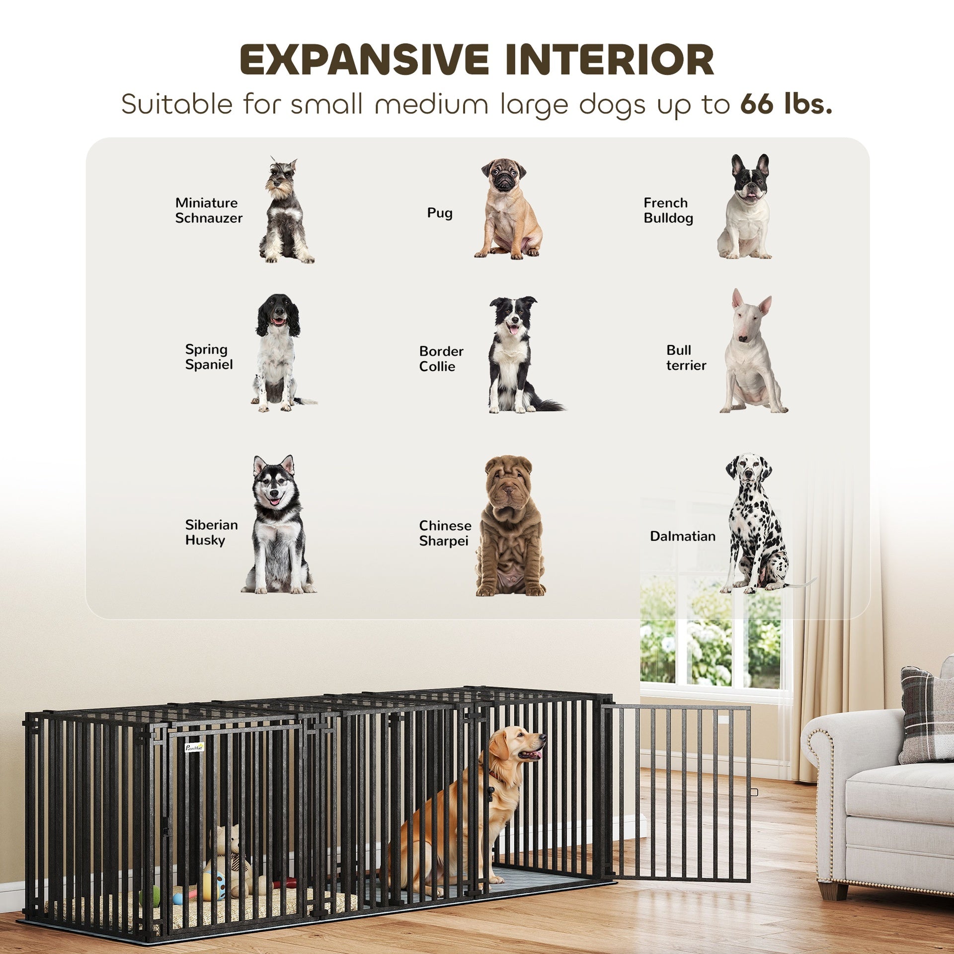 PawHut 83"L Heavy Duty Dog Crate, Extra Large Dog Kennel with Divider and Mat for Large Breeds, Modular Puppy Playpen
