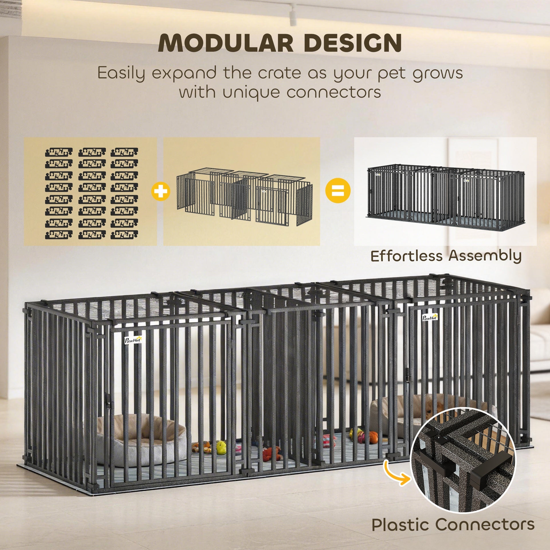 PawHut 83"L Heavy Duty Dog Crate, Extra Large Dog Kennel with Divider and Mat for Large Breeds, Modular Puppy Playpen