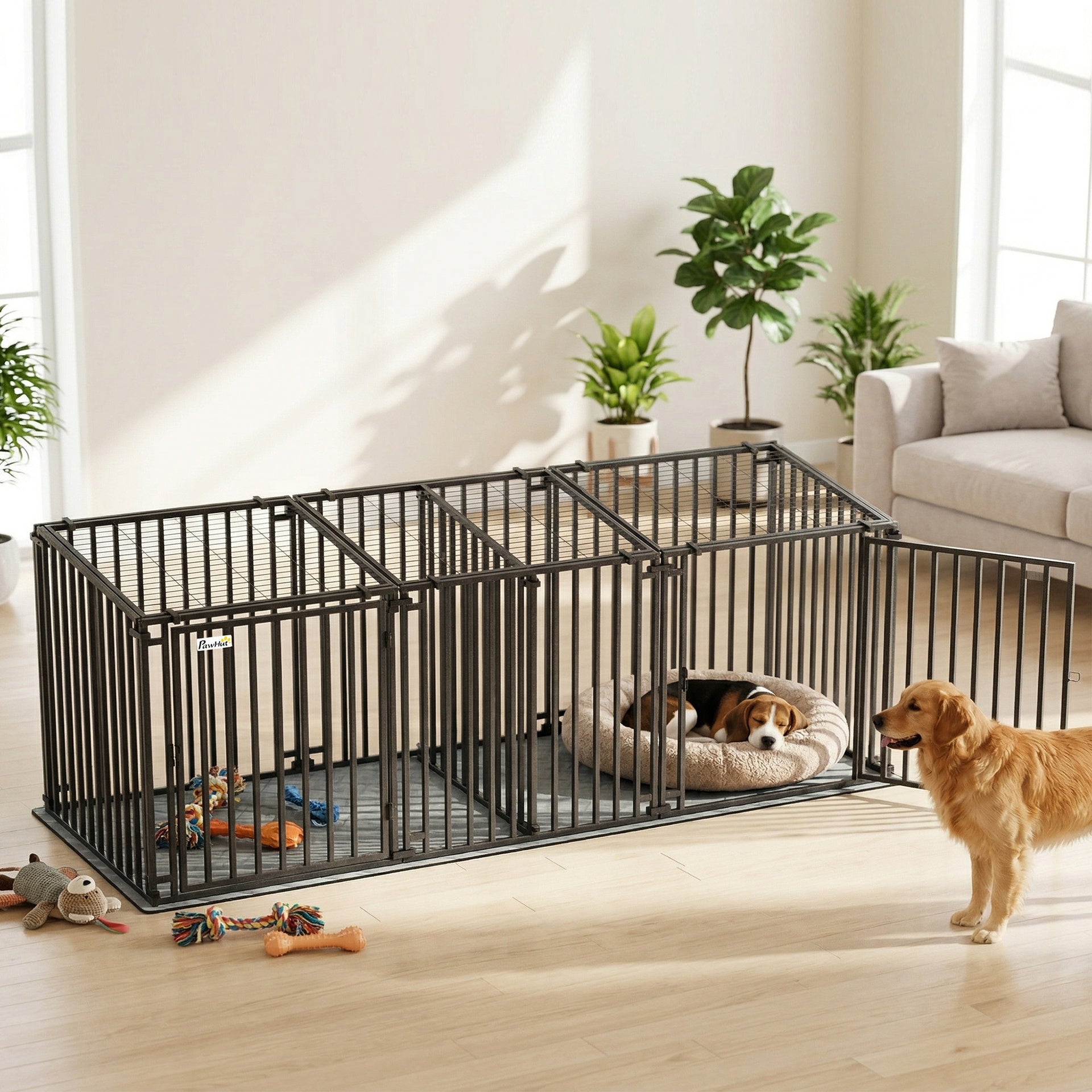 PawHut 83"L Heavy Duty Dog Crate, Extra Large Dog Kennel with Divider and Mat for Large Breeds, Modular Puppy Playpen