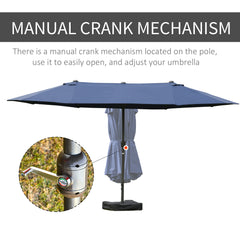 Outsunny Double-Sided Patio Umbrella, Rust-Resistant Steel, Poolside Shade, Dark Blue