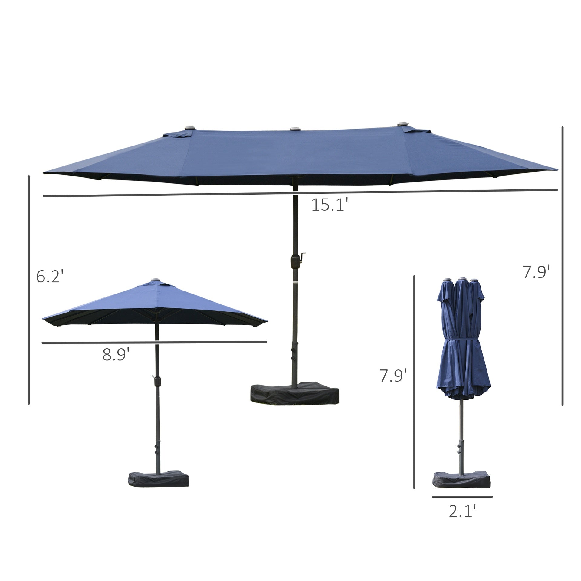Outsunny Double-Sided Patio Umbrella, Rust-Resistant Steel, Poolside Shade, Dark Blue