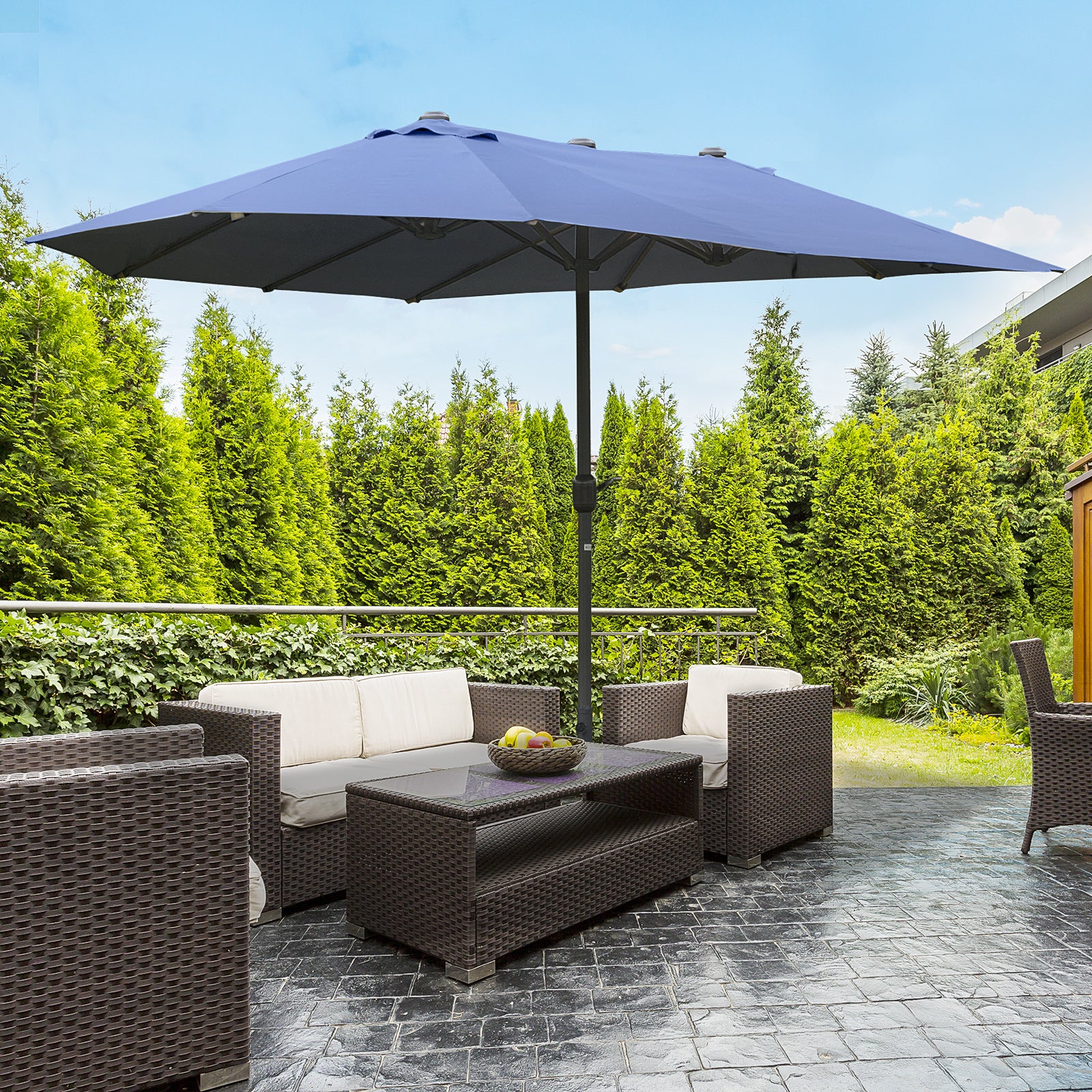 Outsunny Double-Sided Patio Umbrella, Rust-Resistant Steel, Poolside Shade, Dark Blue
