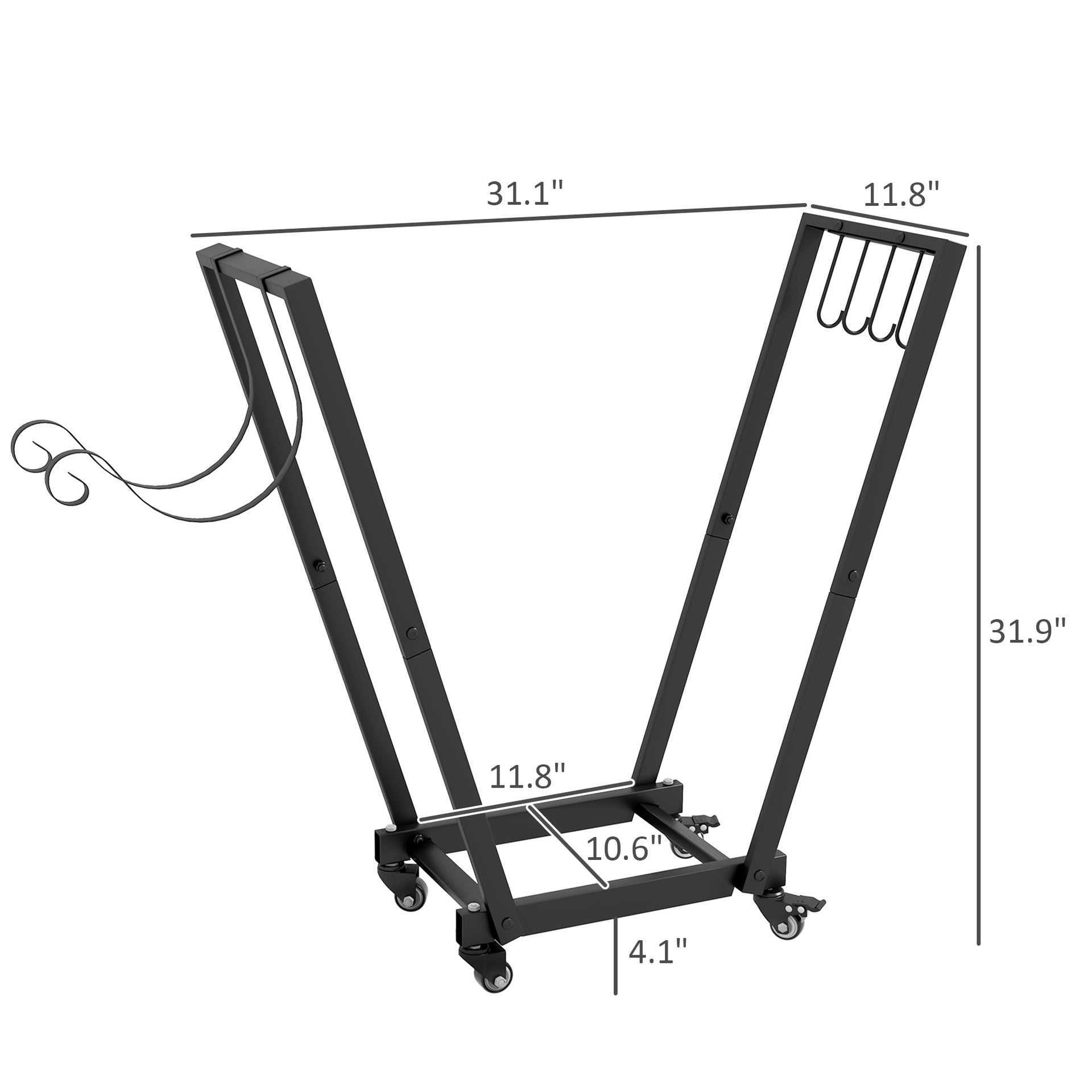 Outsunny Firewood Rack with Wheels, Metal Log Holder with Kindling and Tool Hooks, Indoor/Outdoor, 31.1" x 11.8" x 31.9", Black