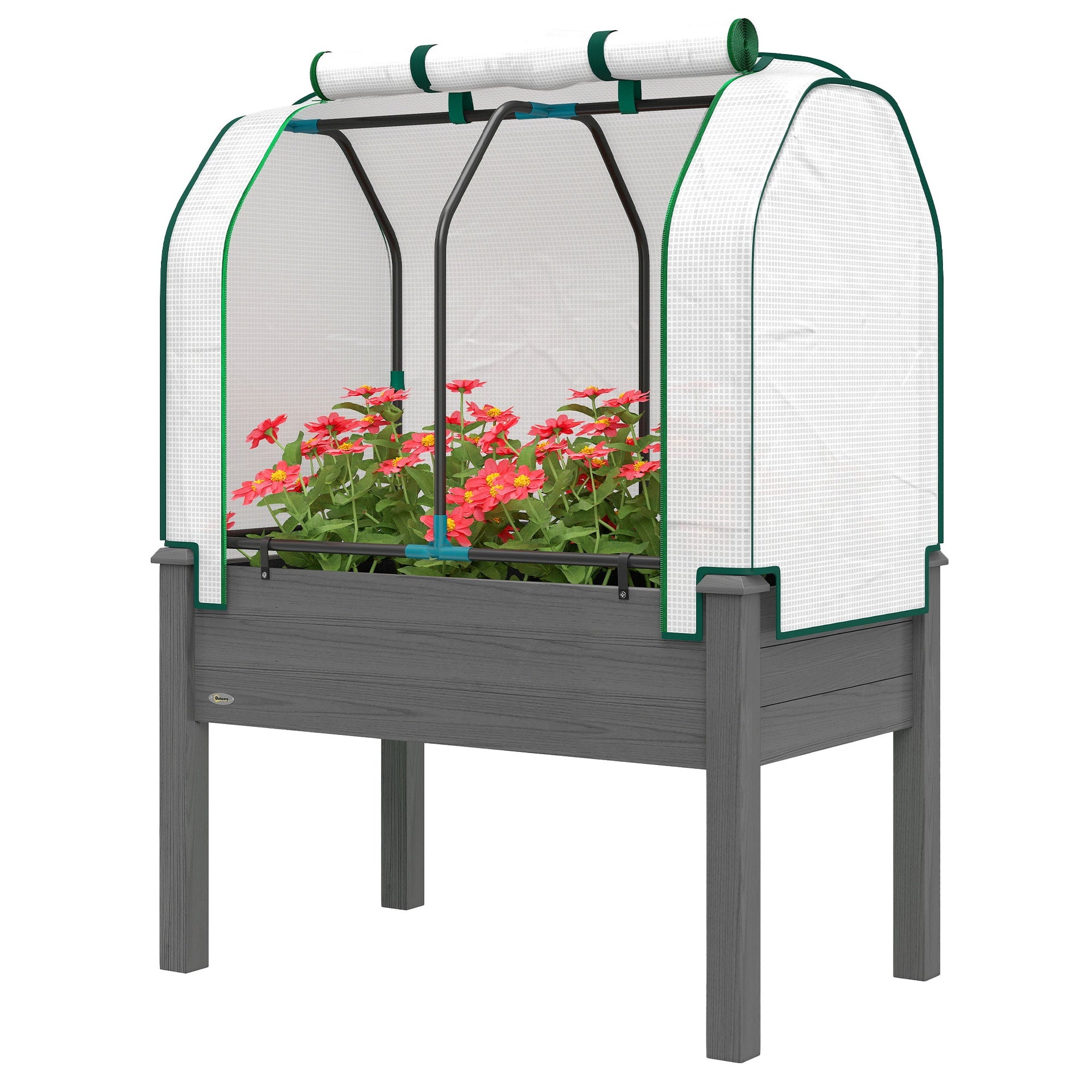 Outsunny Raised Garden Bed with PE Greenhouse Cover Outdoor Planter Box for Herbs and Vegetables, 35 x 22 x 47 inch, Dark Gray