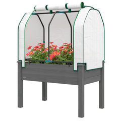 Outsunny Raised Garden Bed with PE Greenhouse Cover Outdoor Planter Box for Herbs and Vegetables, 35 x 22 x 47 inch, Dark Gray