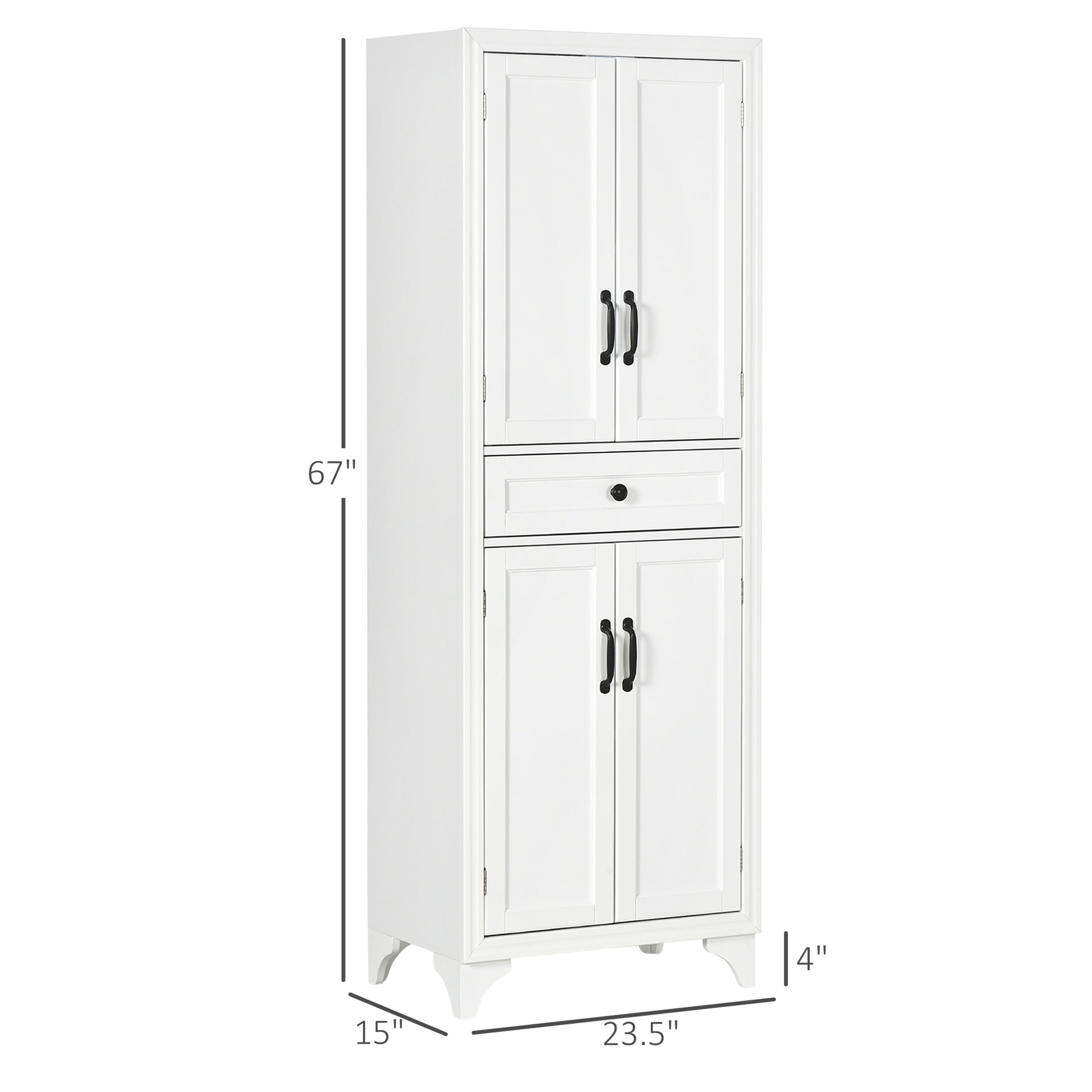 HOMCOM 67" 4-Door Kitchen Pantry with Drawer and Adjustable Shelves, White