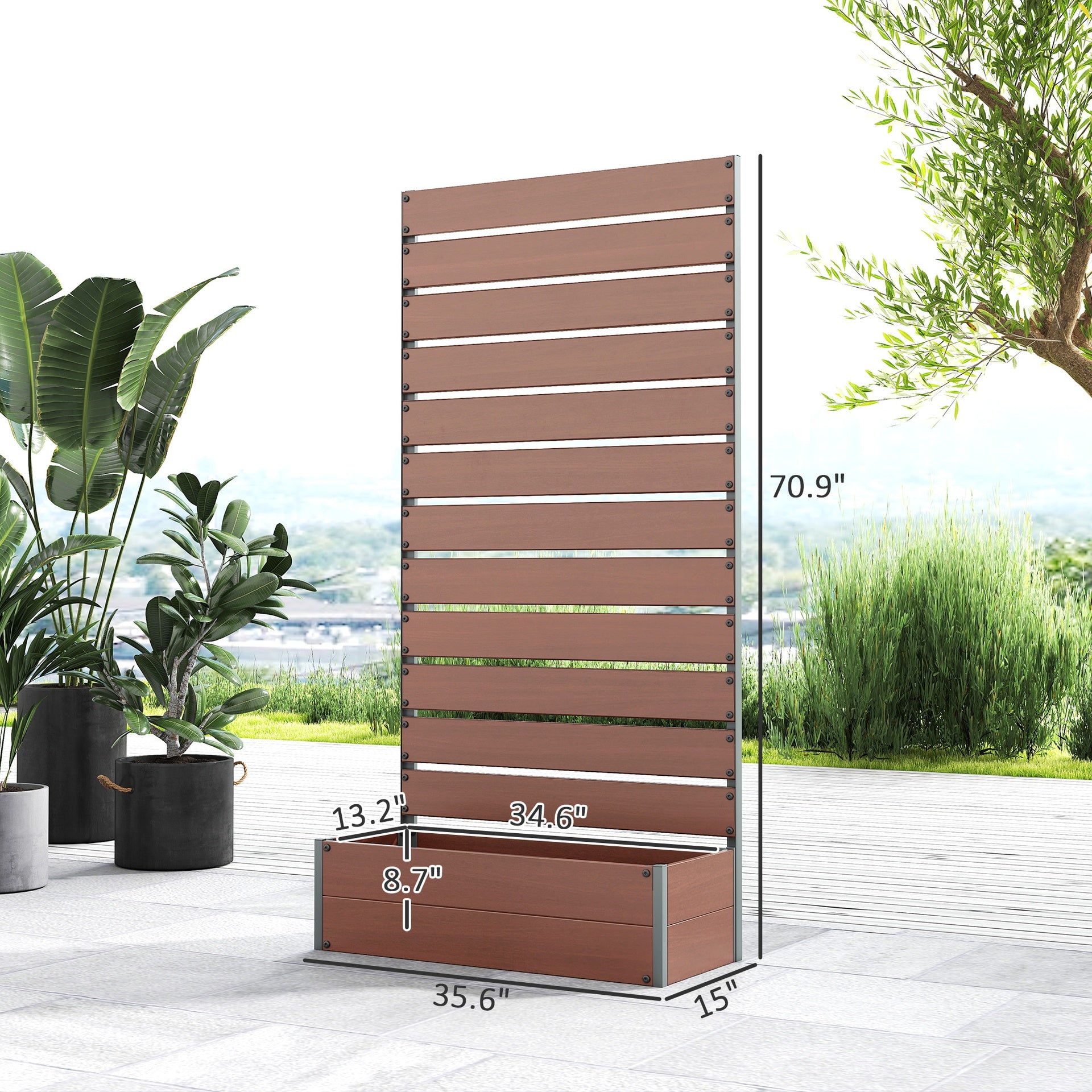 Outsunny Trellis Planter for Climbing Plants, Raised Garden Bed with Trellis, Planter Box for Outdoor Garden, Light Brown