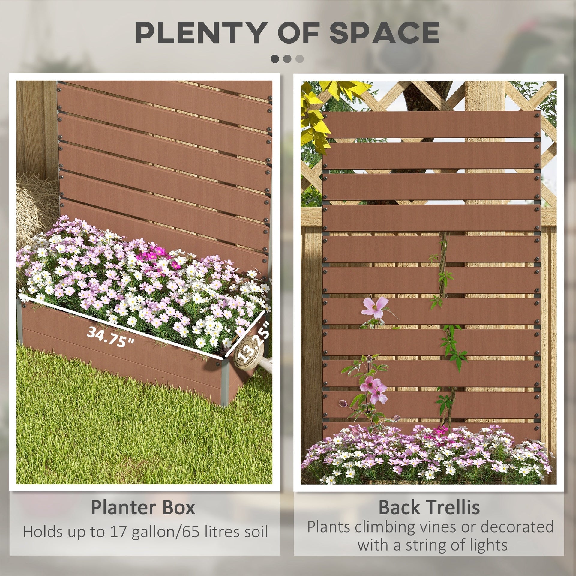 Outsunny Trellis Planter for Climbing Plants, Raised Garden Bed with Trellis, Planter Box for Outdoor Garden, Light Brown