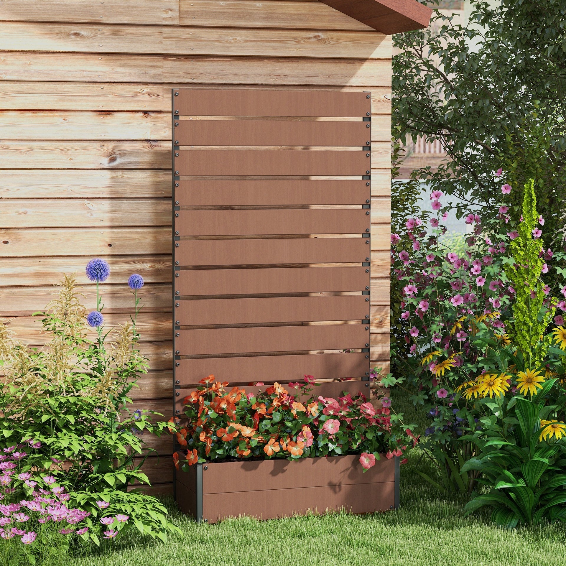 Outsunny Trellis Planter for Climbing Plants, Raised Garden Bed with Trellis, Planter Box for Outdoor Garden, Light Brown