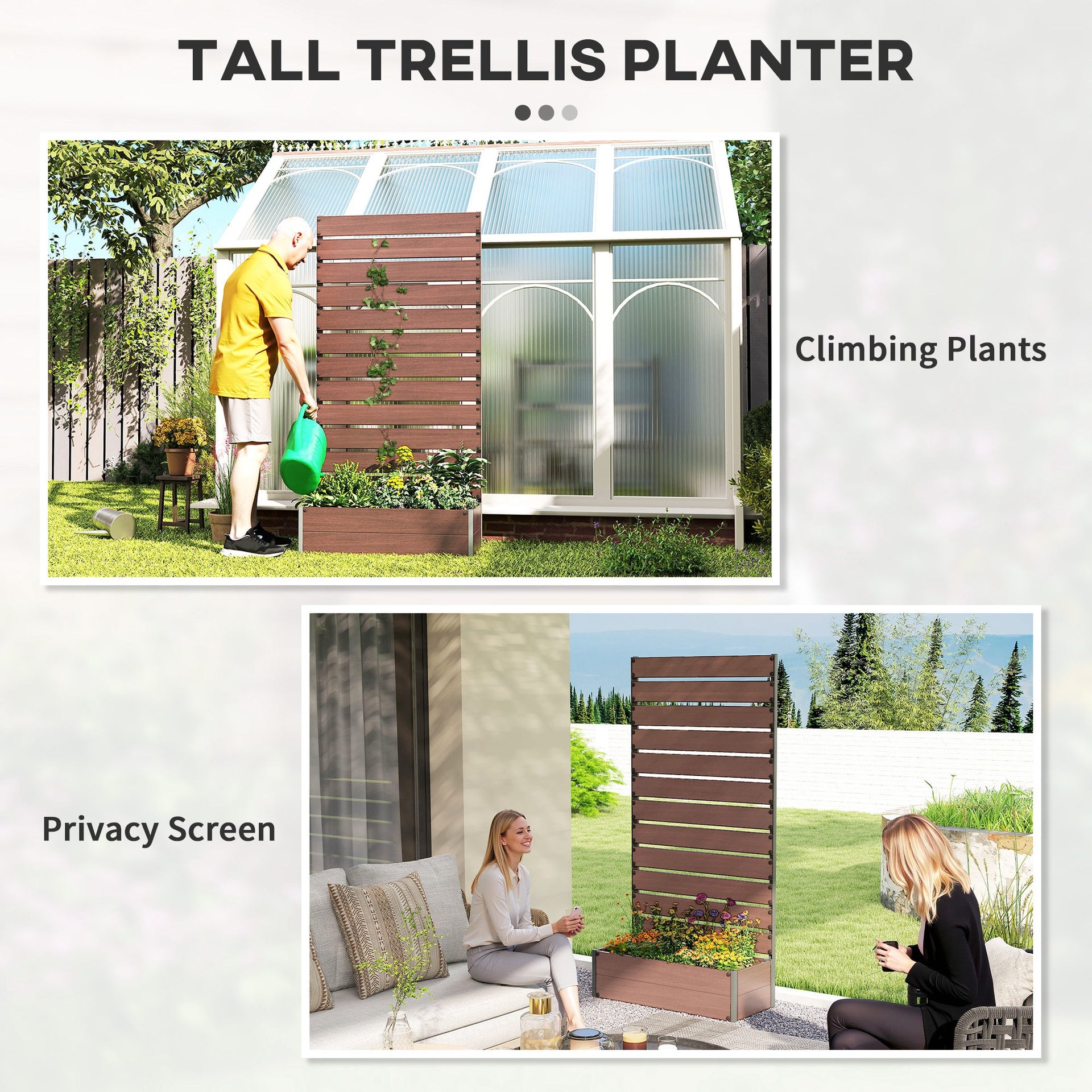 Outsunny Trellis Planter for Climbing Plants, Raised Garden Bed with Trellis, Planter Box for Outdoor Garden, Light Brown
