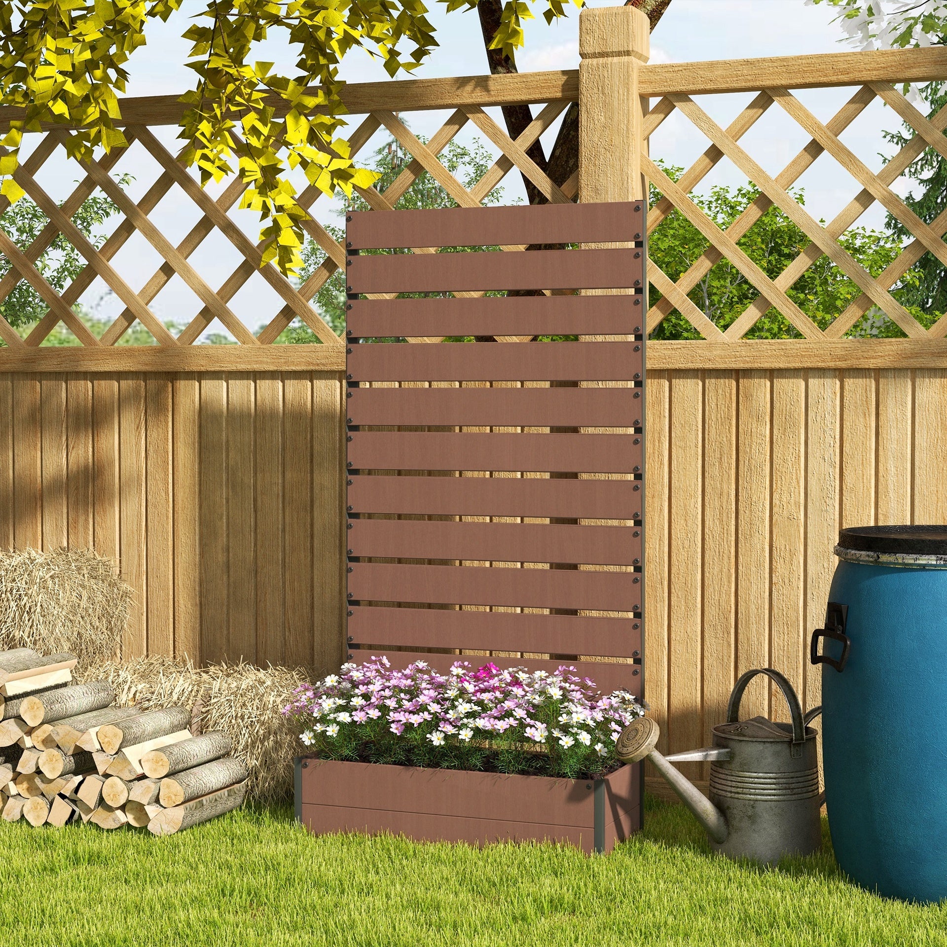 Outsunny Trellis Planter for Climbing Plants, Raised Garden Bed with Trellis, Planter Box for Outdoor Garden, Light Brown