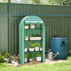 Outsunny Mini Greenhouse, Portable Greenhouse with 4 Tier Shelves, Roll-Up Door, and Plastic Cover, 41.3" x 17.7" x 63", Green