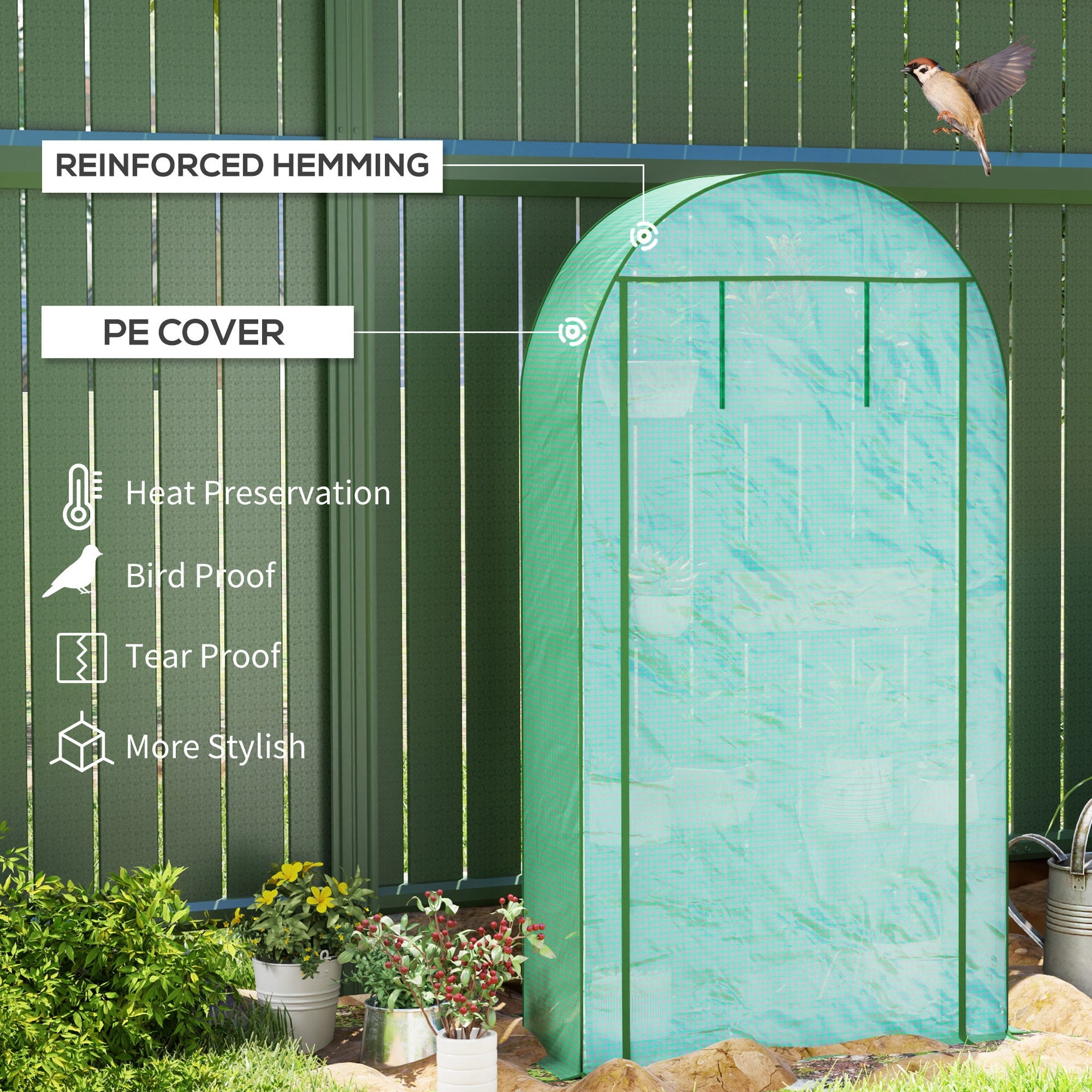 Outsunny Mini Greenhouse, Portable Greenhouse with 4 Tier Shelves, Roll-Up Door, and Plastic Cover, 41.3" x 17.7" x 63", Green