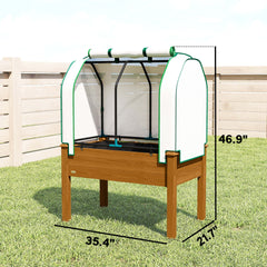 Outsunny Raised Garden Bed with PE Greenhouse Cover Outdoor Planter Box for Herbs and Vegetables, 35 x 22 x 47 inch, Brown