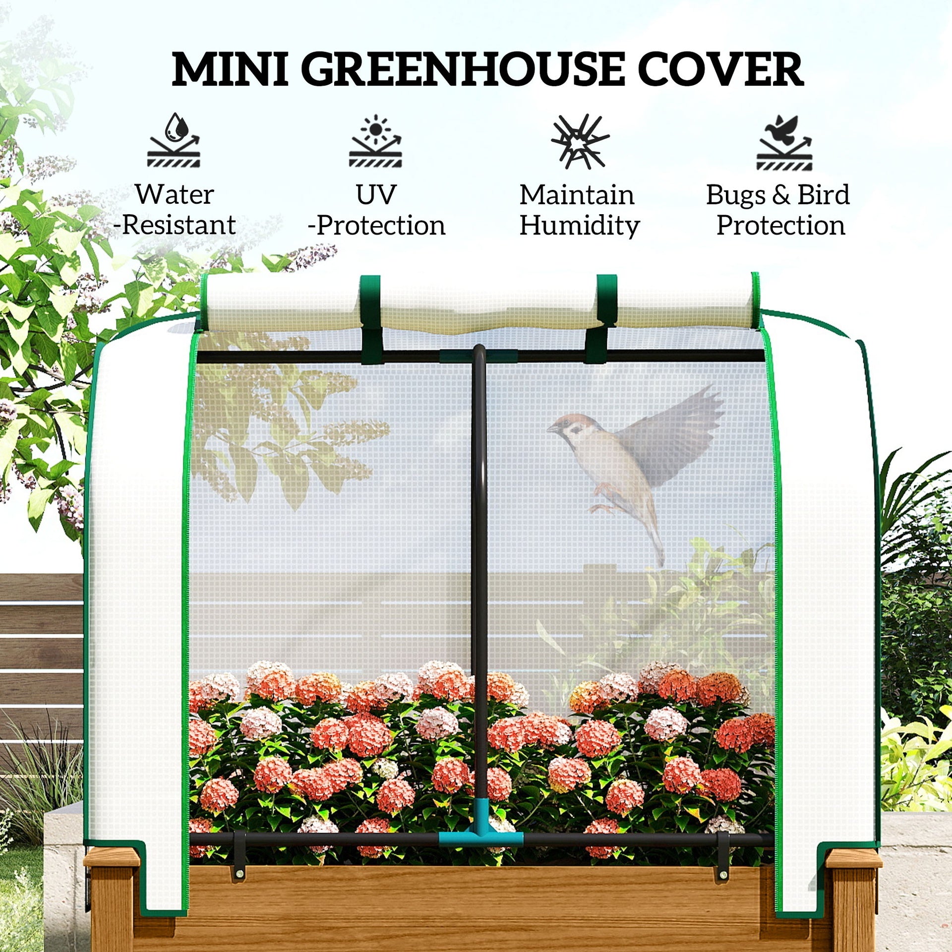 Outsunny Raised Garden Bed with PE Greenhouse Cover Outdoor Planter Box for Herbs and Vegetables, 35 x 22 x 47 inch, Brown