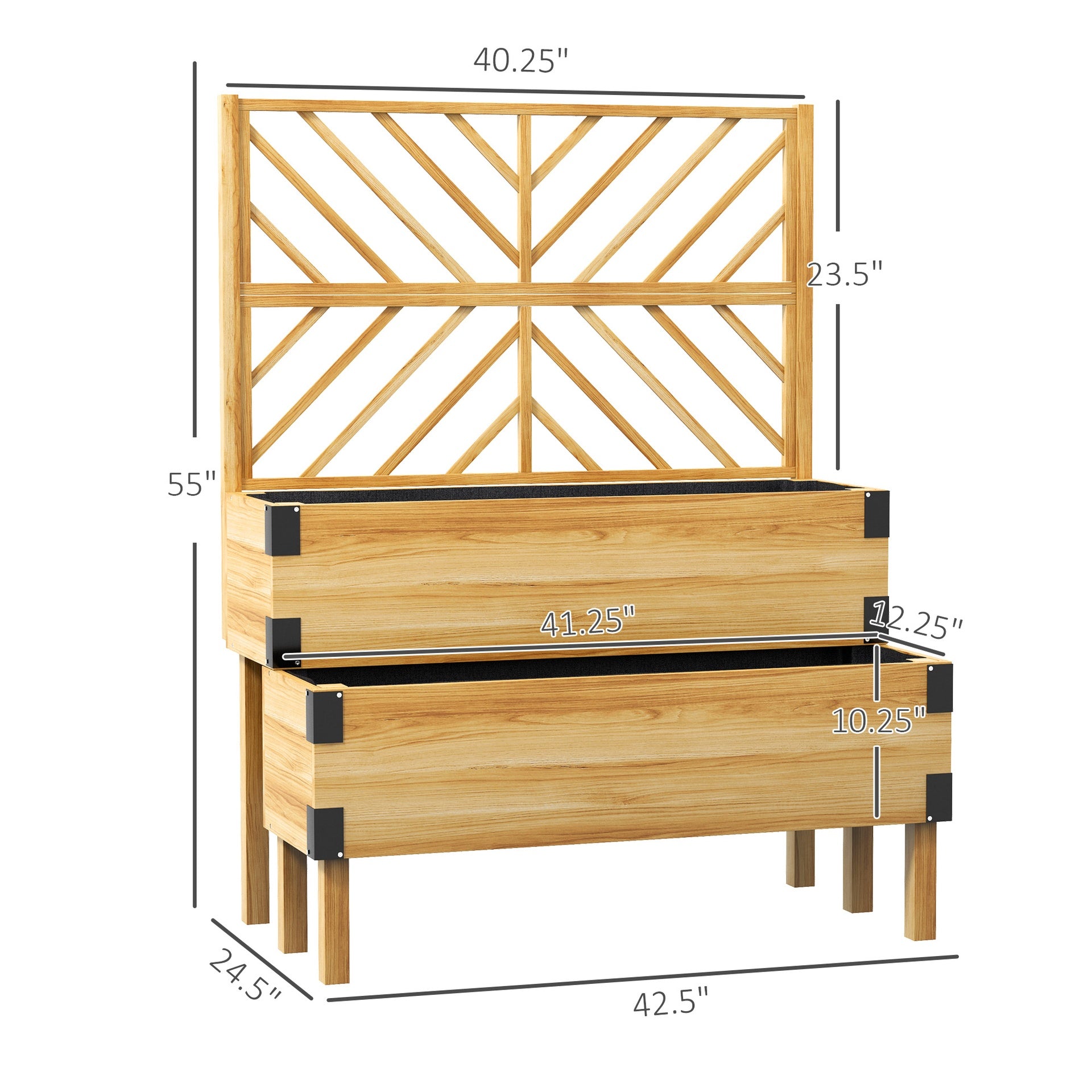 Outsunny 2 Tier Trellis Planter, Wooden Raised Garden Bed, Natural