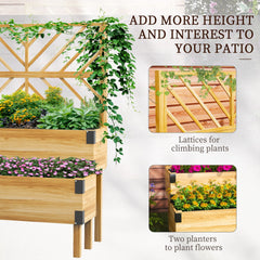 Outsunny 2 Tier Trellis Planter, Wooden Raised Garden Bed, Natural