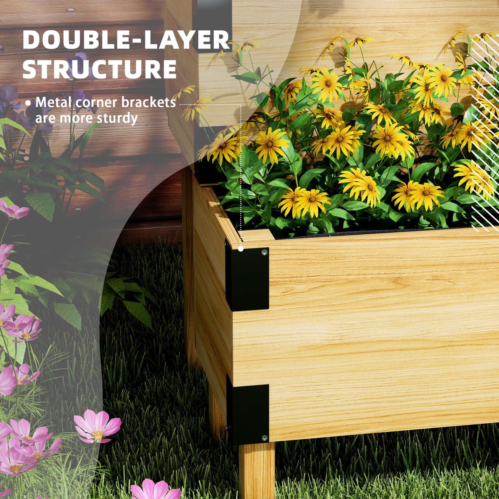 Outsunny 2 Tier Trellis Planter, Wooden Raised Garden Bed, Natural