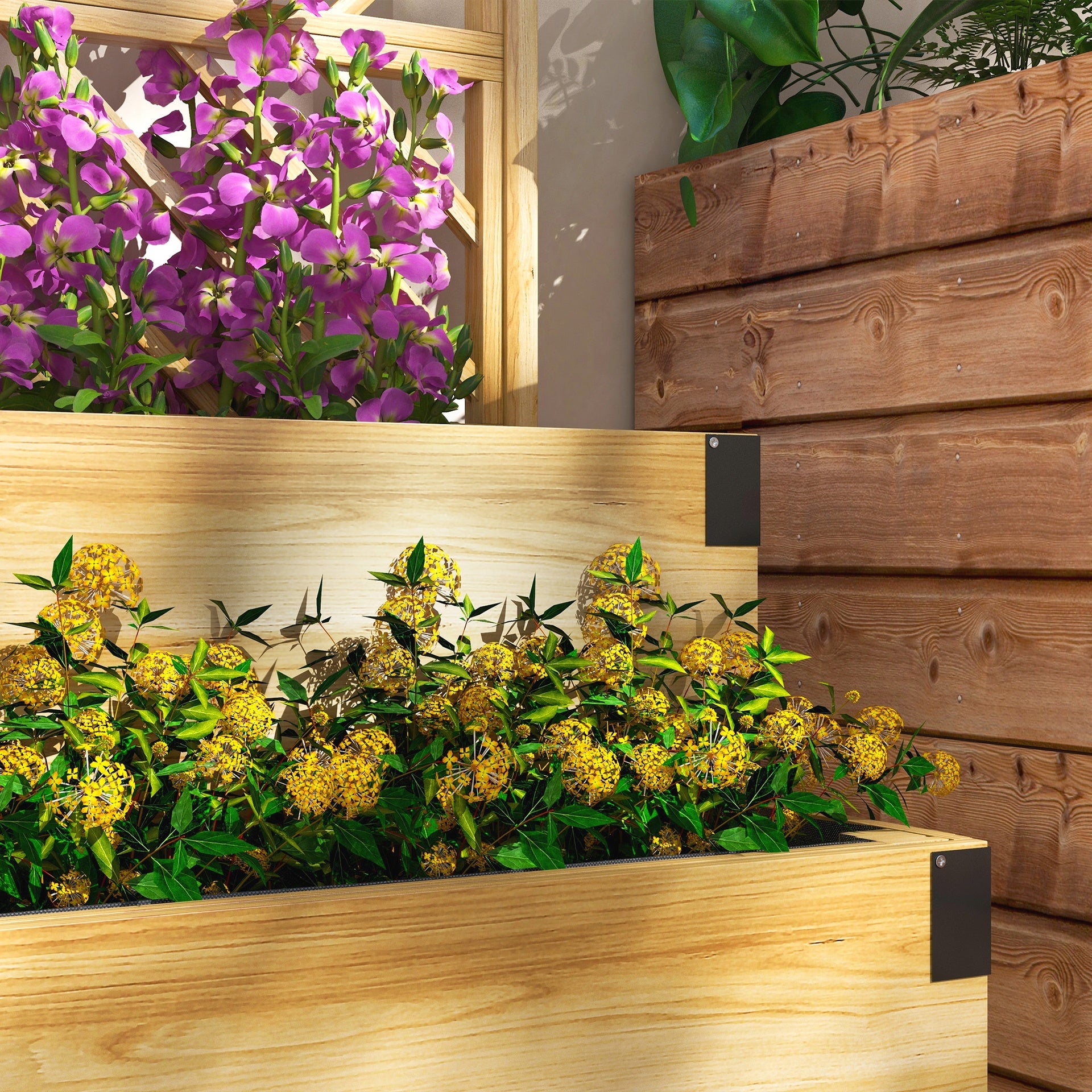 Outsunny 2 Tier Trellis Planter, Wooden Raised Garden Bed, Natural