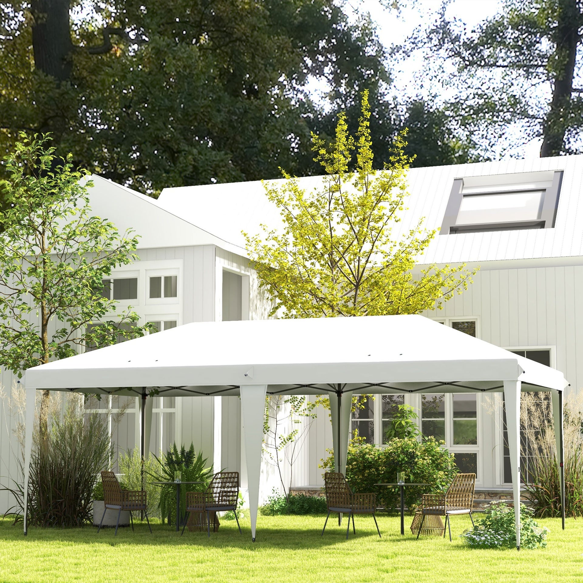 Outsunny 10' x 19.2' Outdoor Gazebo Pop Up Canopy Party Tent with Carrying Bag, White
