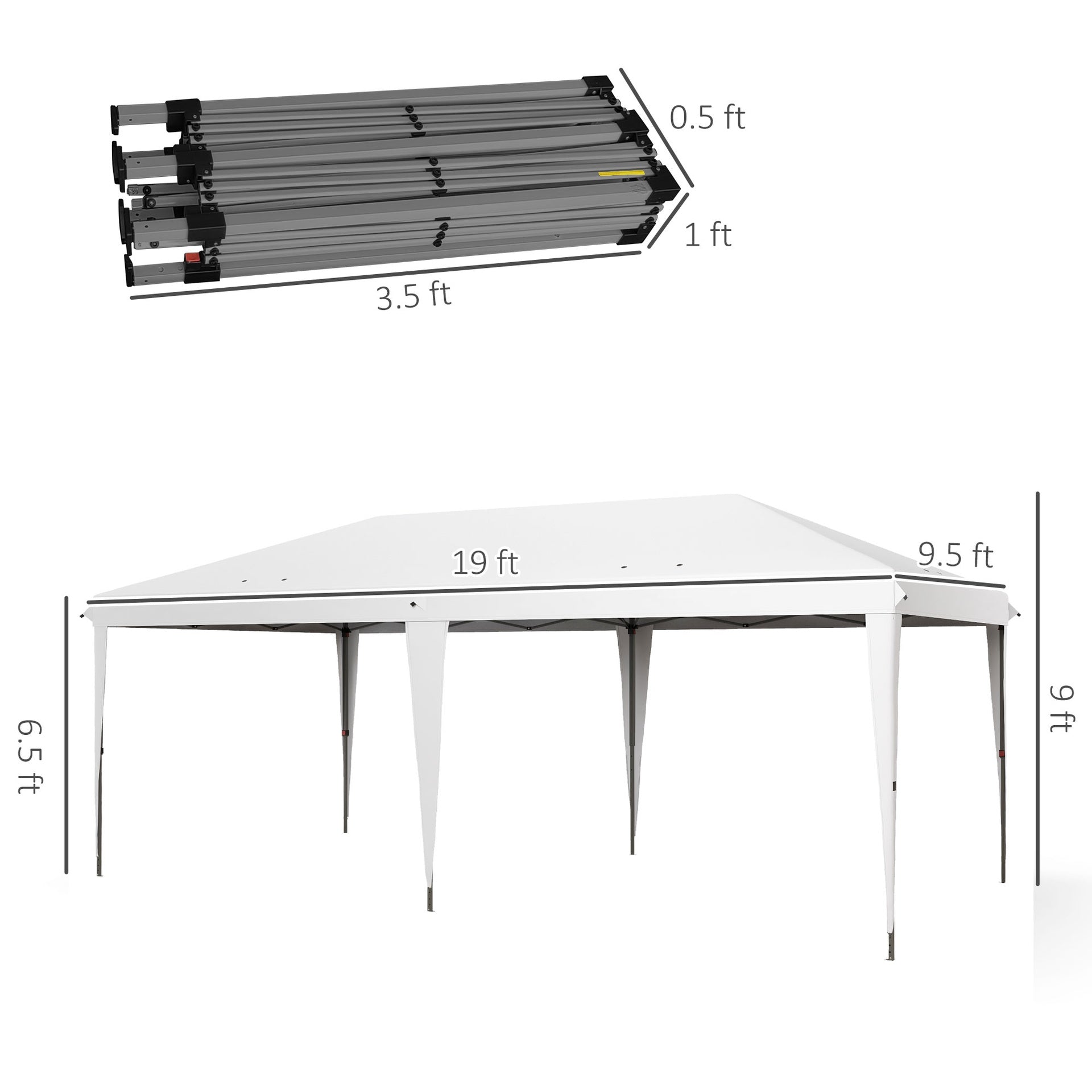 Outsunny 10' x 19.2' Outdoor Gazebo Pop Up Canopy Party Tent with Carrying Bag, White