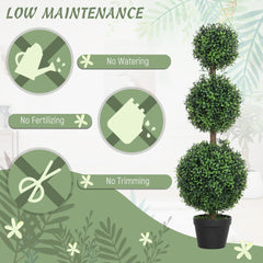 HOMCOM Set of 2 Artificial Ball Boxwood Topiary Trees, Fake Plants in Pot for Indoor Outdoor Living Room Green