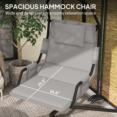 Outsunny Hammock Chair with Stand and PA Coating Cushion, Hanging Swing Chair with Steel Frame for Indoor and Outdoor, Gray