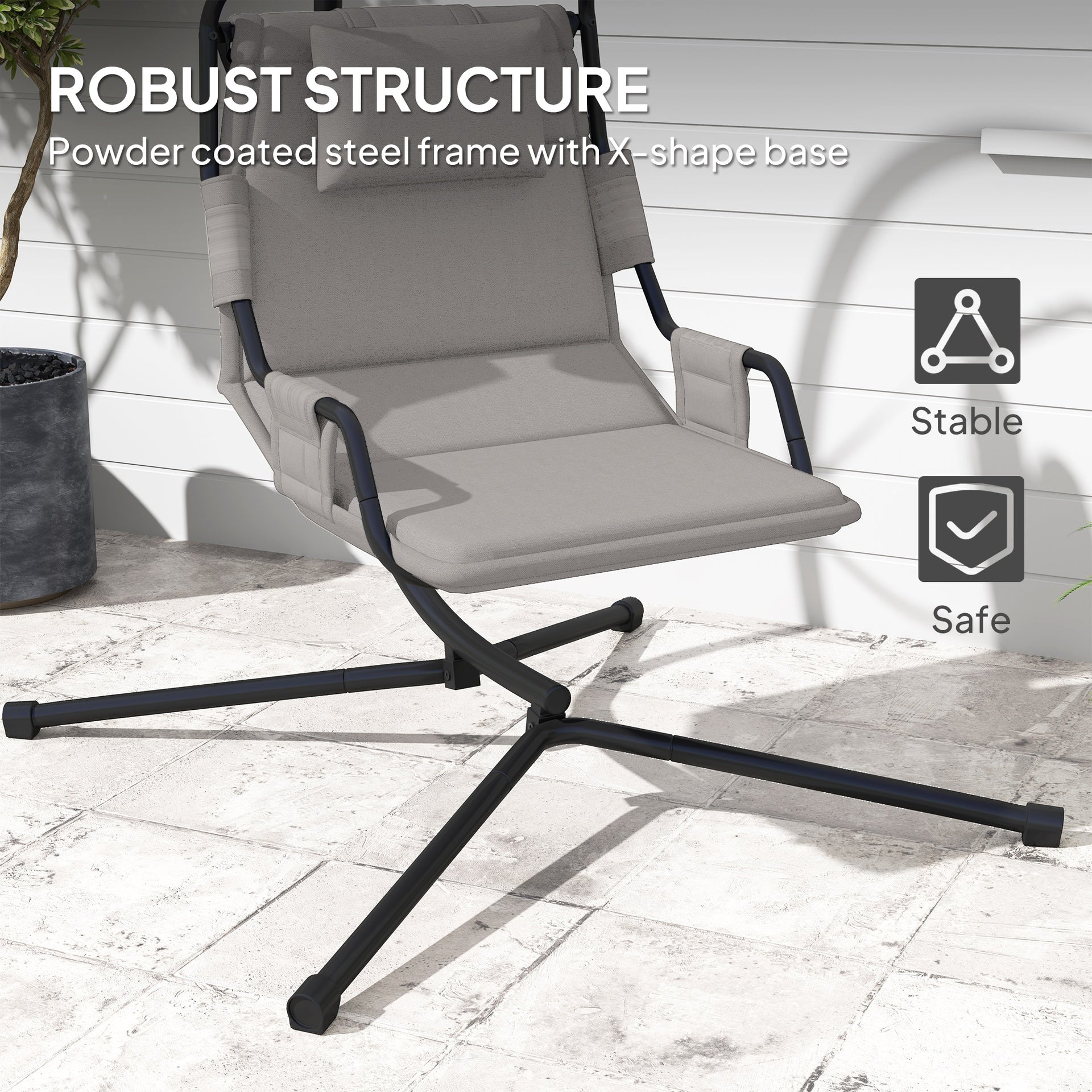 Outsunny Hammock Chair with Stand and PA Coating Cushion, Hanging Swing Chair with Steel Frame for Indoor and Outdoor, Gray