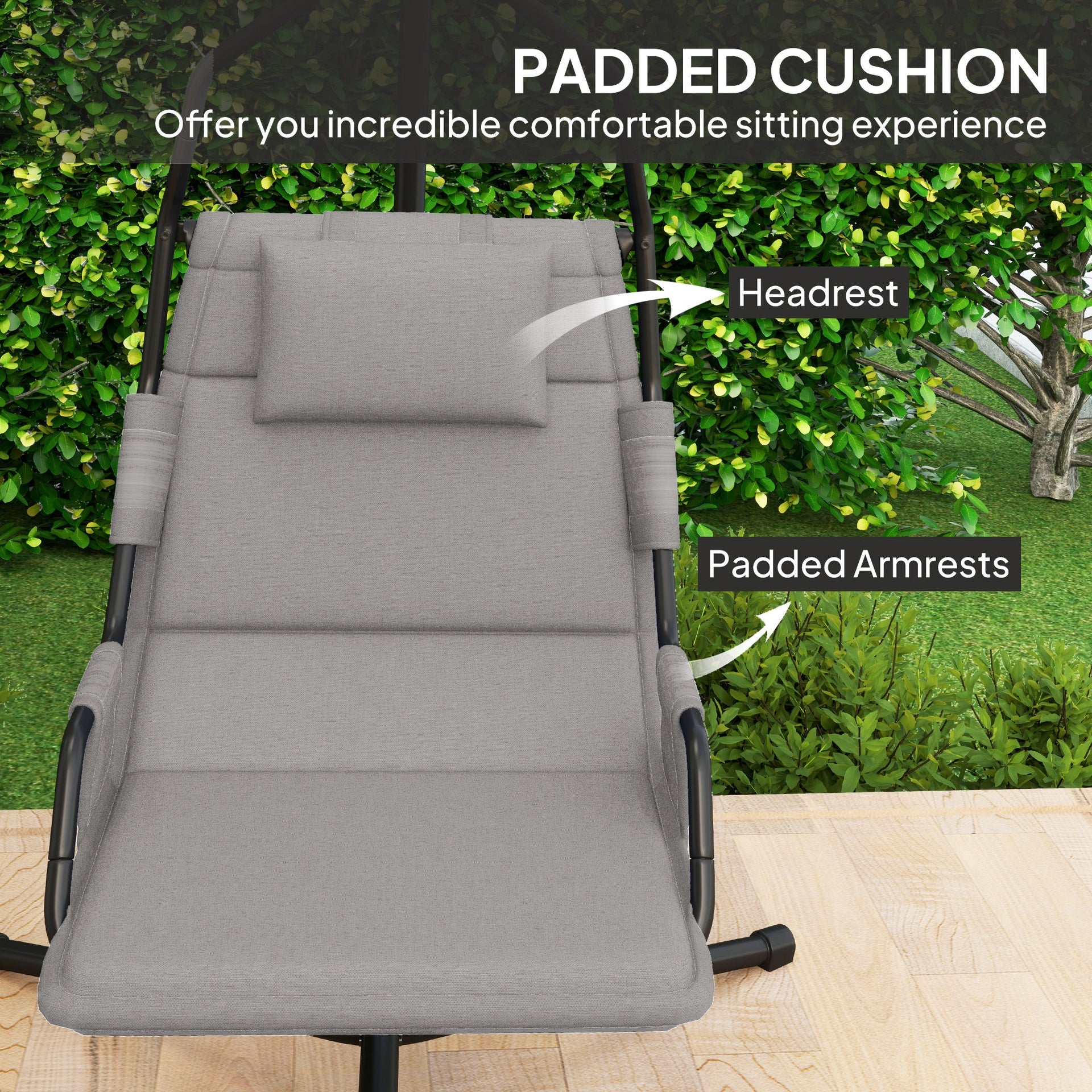 Outsunny Hammock Chair with Stand and PA Coating Cushion, Hanging Swing Chair with Steel Frame for Indoor and Outdoor, Gray
