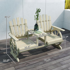 Outsunny 2-Seat Wooden Garden Bench with Table, Umbrella Hole, High Backrest, Armrests for Backyard, Patio, Garden, Natural Wood