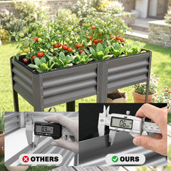 Outsunny Raised Garden Bed Galvanized Steel, Elevated Planter Box with Storage Shelf, Bed Liner, 31.5" High, Dark Gray