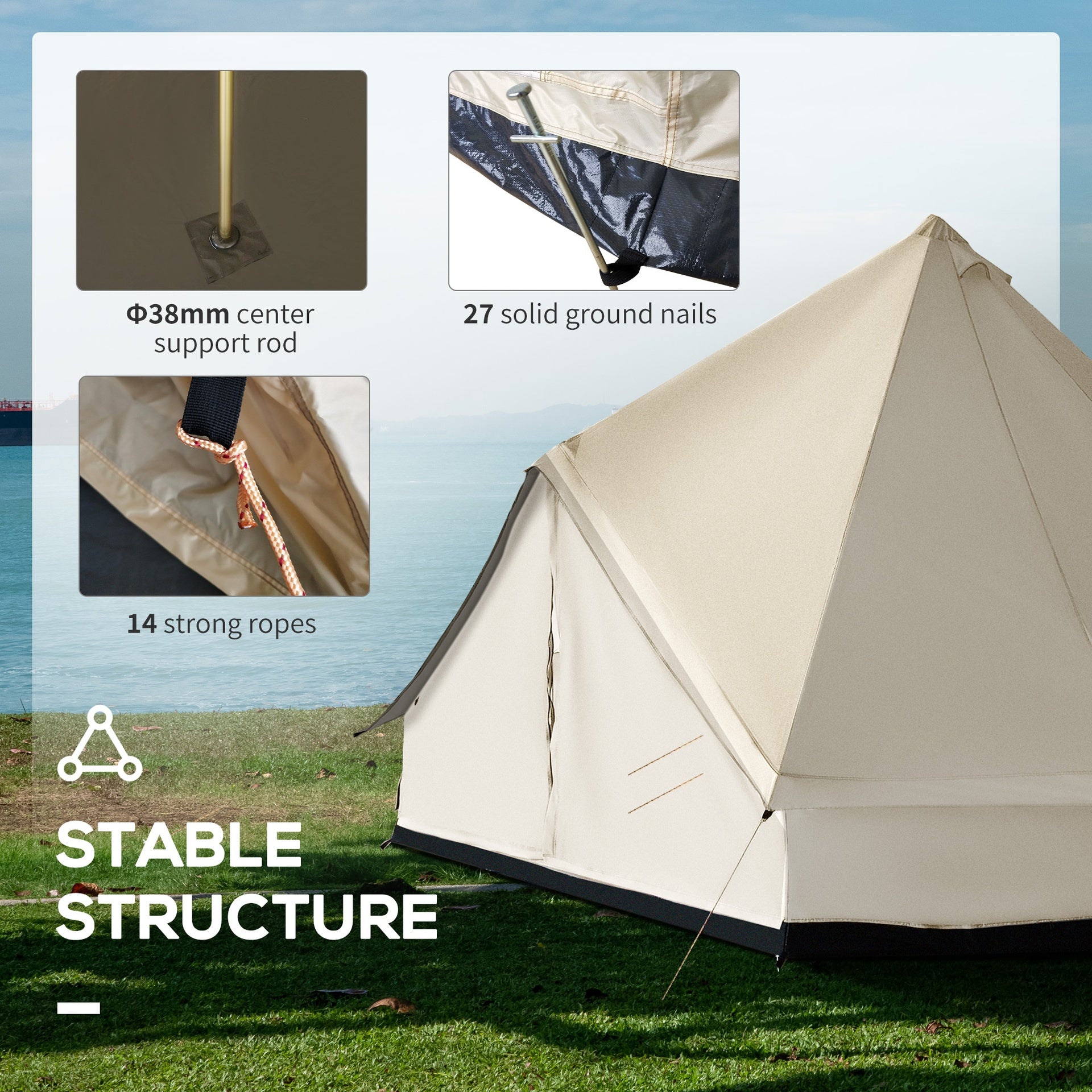 Outsunny 10-Person Large Waterproof Yurt Camping Tent, Perfect for Family Camping, Blue