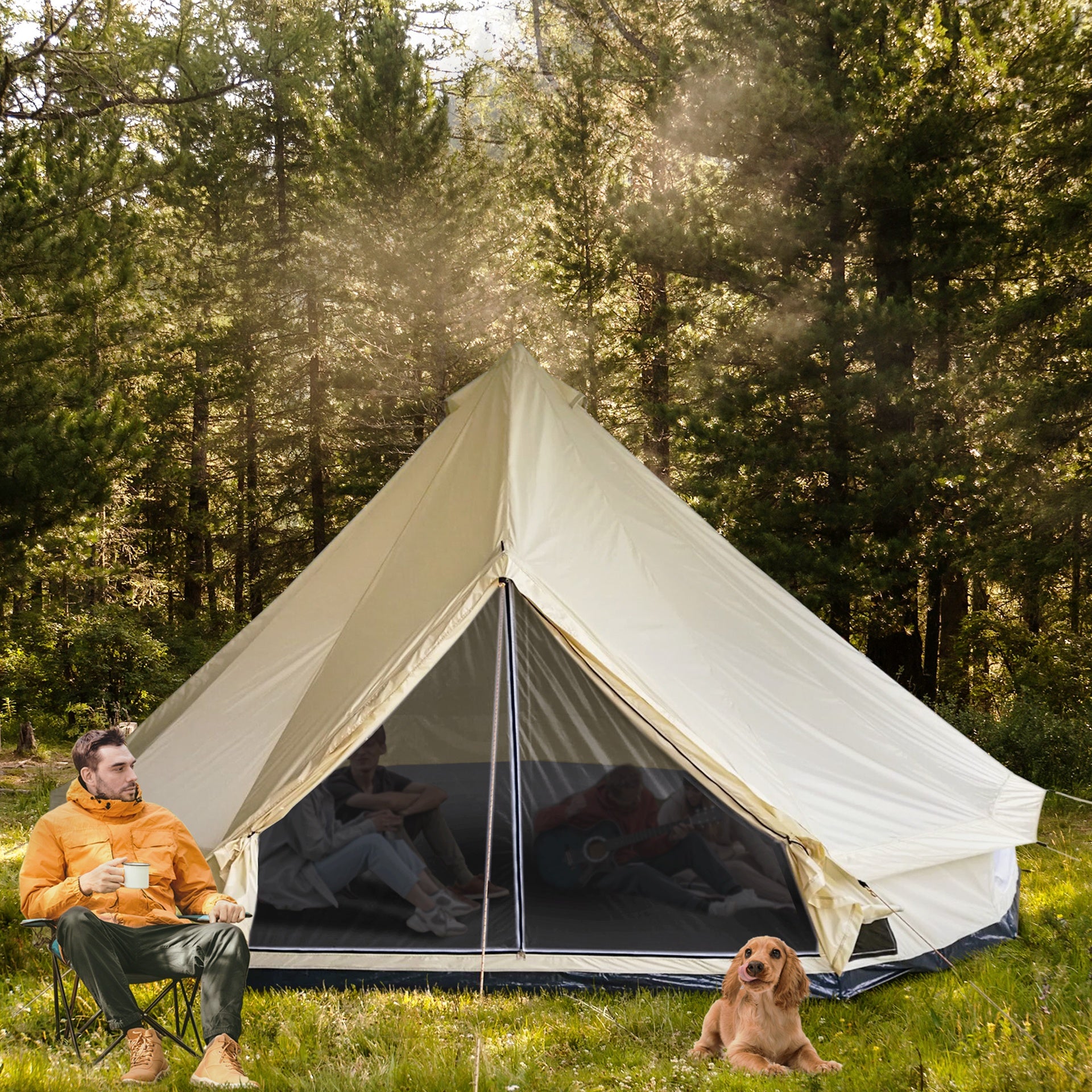 Outsunny 10-Person Large Waterproof Yurt Camping Tent, Perfect for Family Camping, Blue