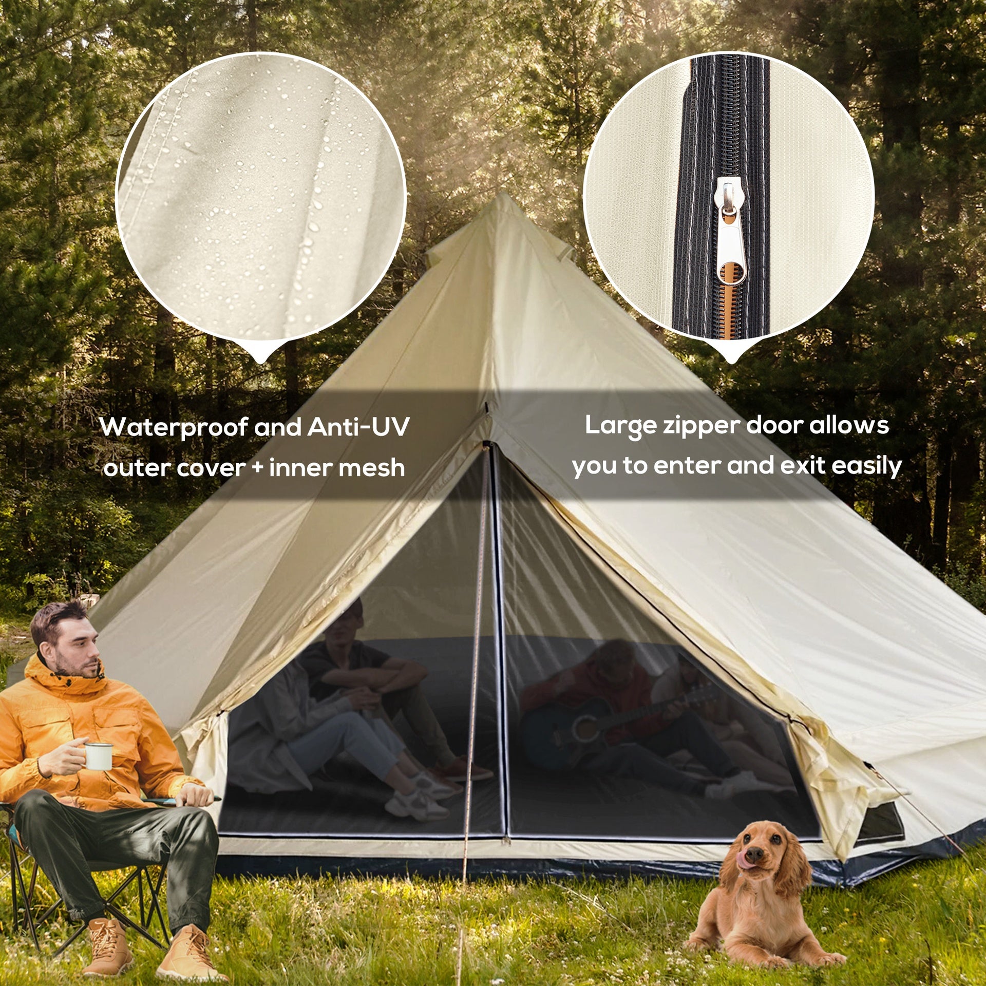 Outsunny 10-Person Large Waterproof Yurt Camping Tent, Perfect for Family Camping, Blue