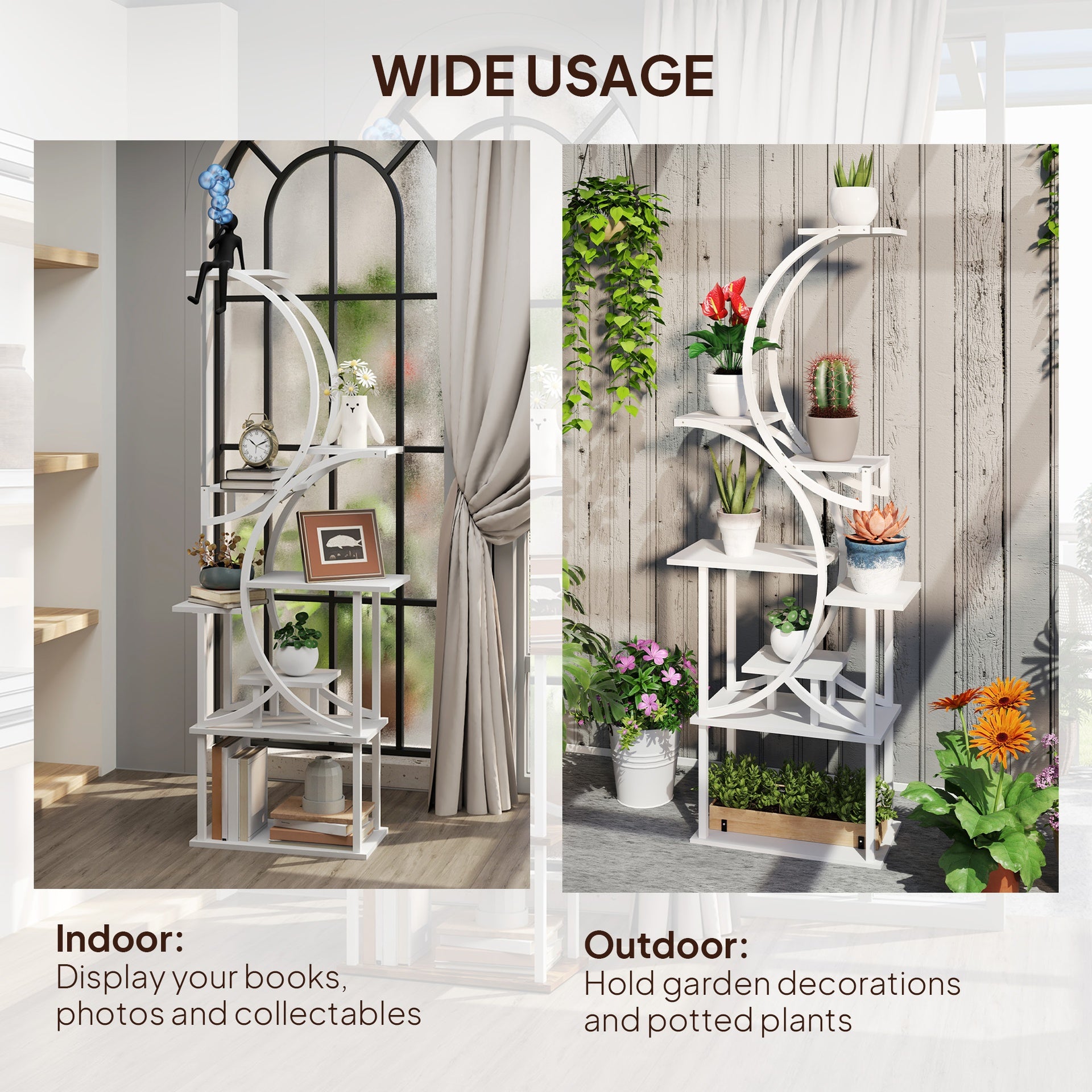 Outsunny Plant Stand Indoor, 8 Tier 62" S-Shaped Plant Shelf, Corner Plant Rack for Multiple Plants, White