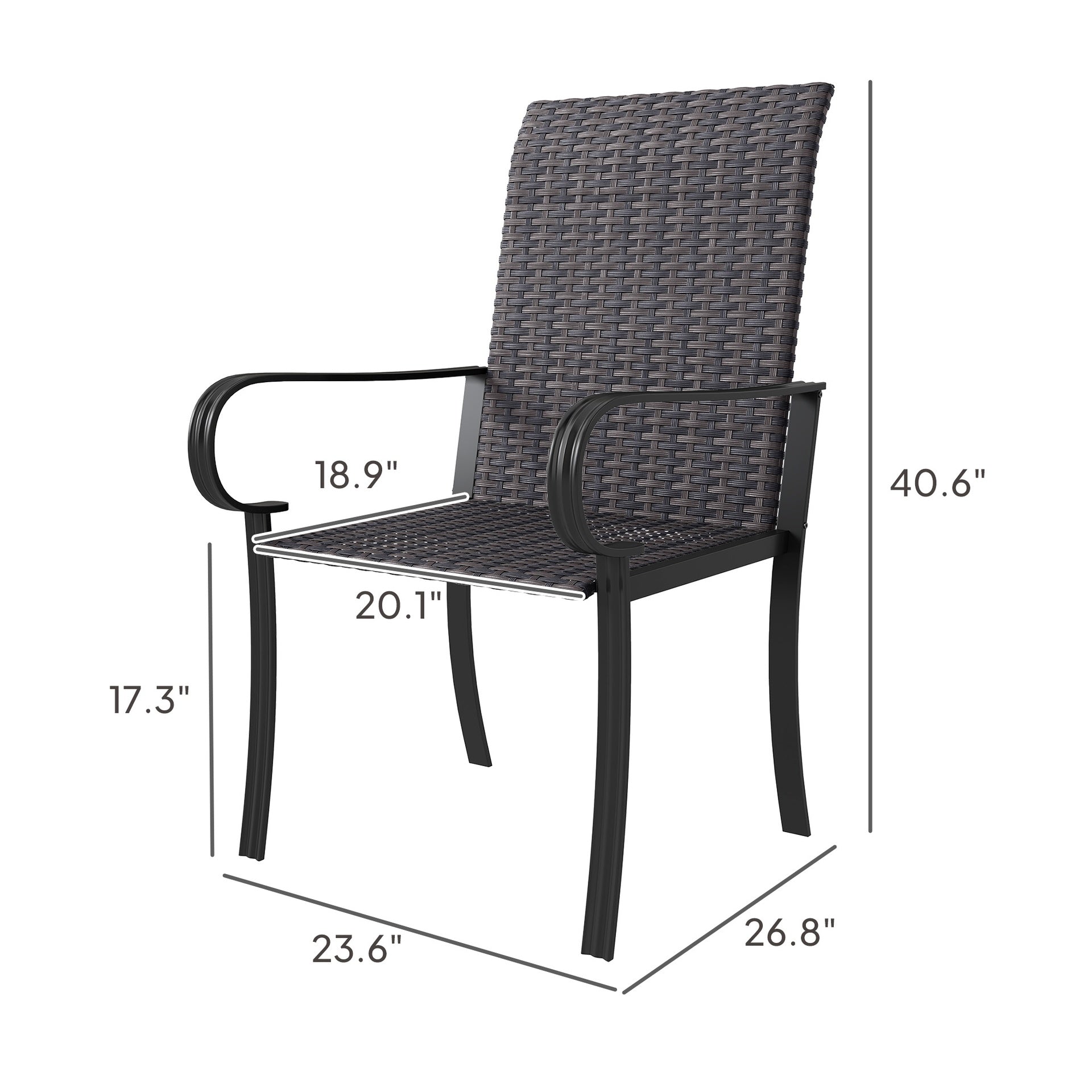 Outsunny Set of 4 Outdoor Wicker Dining Chairs with Armrest, Steel Frame, Highback and Deep Seating, Brown