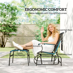 Outsunny Outdoor Glider with Ottoman, Patio Glider Chair Set with High Back, Wide Seat for Porch, Garden, Backyard, Black