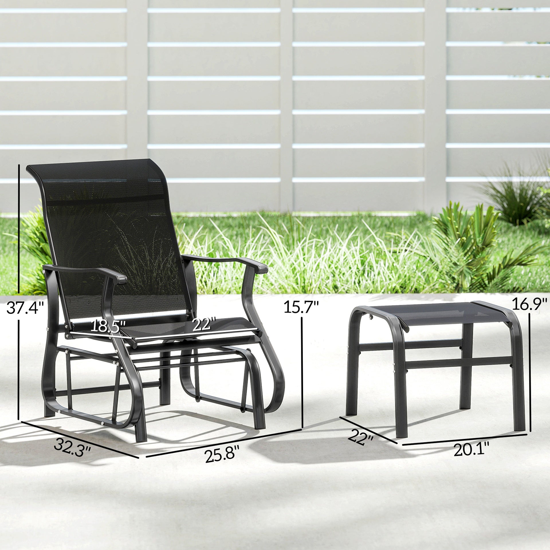 Outsunny Outdoor Glider with Ottoman, Patio Glider Chair Set with High Back, Wide Seat for Porch, Garden, Backyard, Black