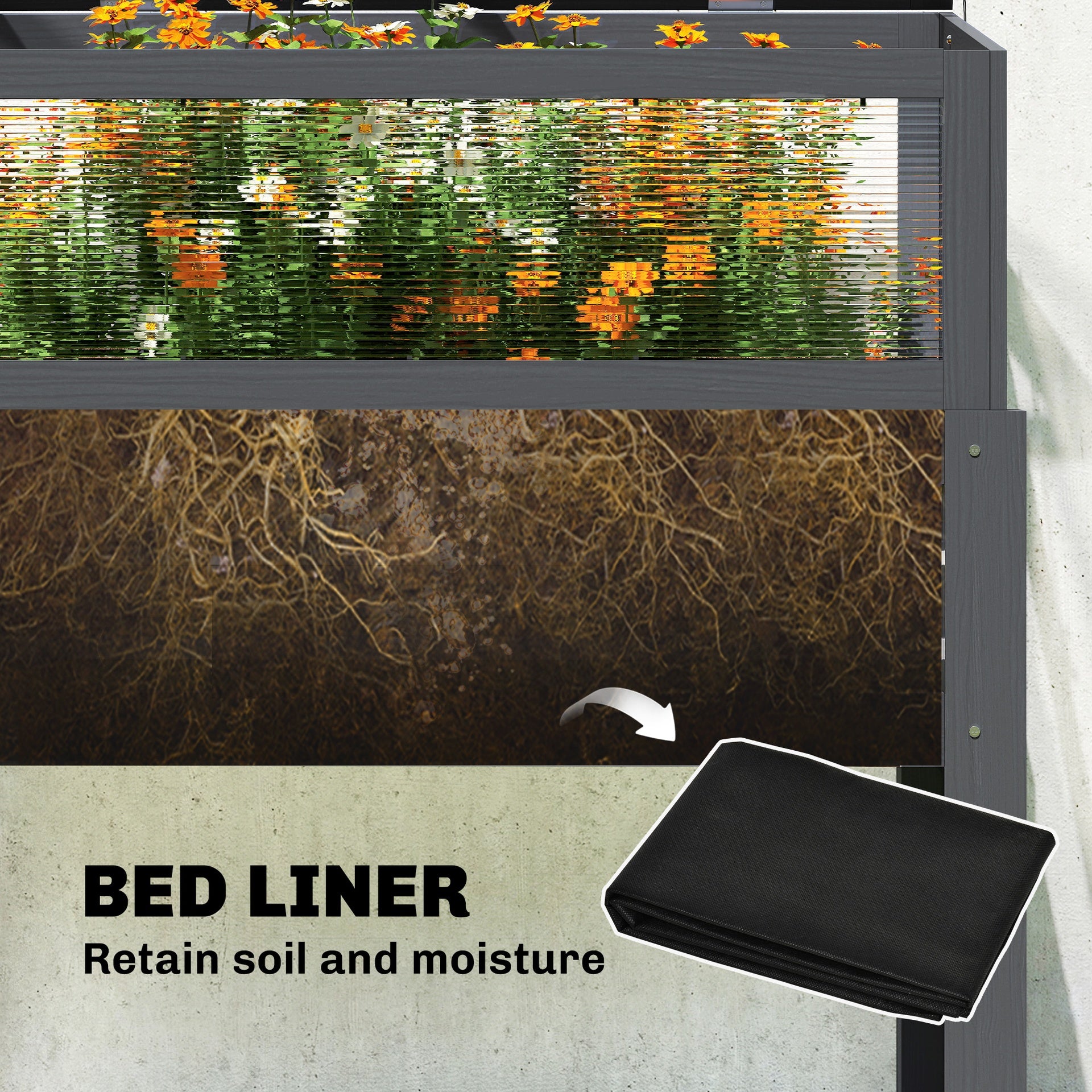Outsunny Raised Garden Bed with Flip-Up Mini Greenhouse, Elevated Planter Box with Legs and Bed Liner for Flowers, Vegetables