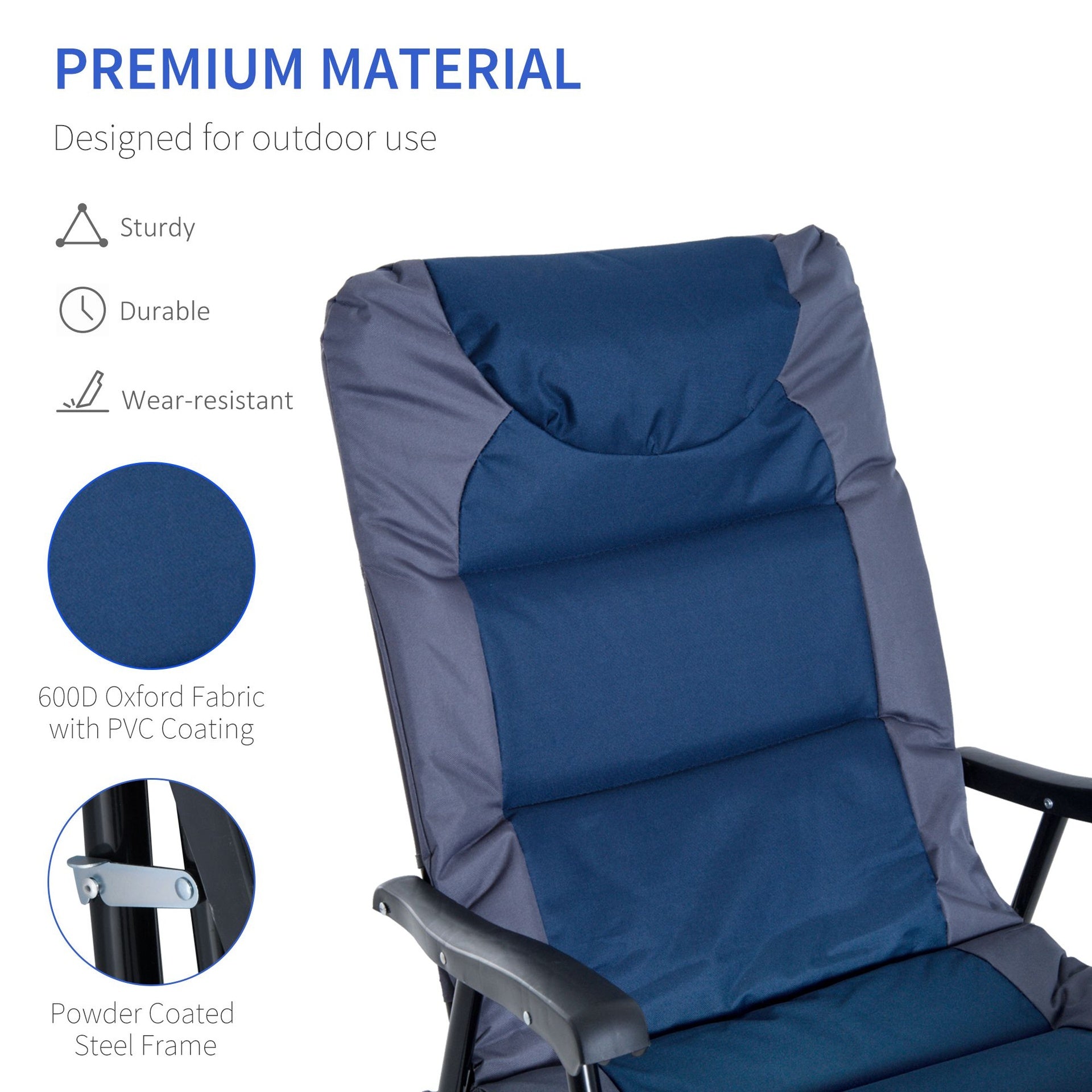 Outsunny 2 Piece Outdoor Patio Furniture Set with 2 Folding Padded Rocking Chairs, Bistro Style for Porch, Camping, Balcony, Navy Blue
