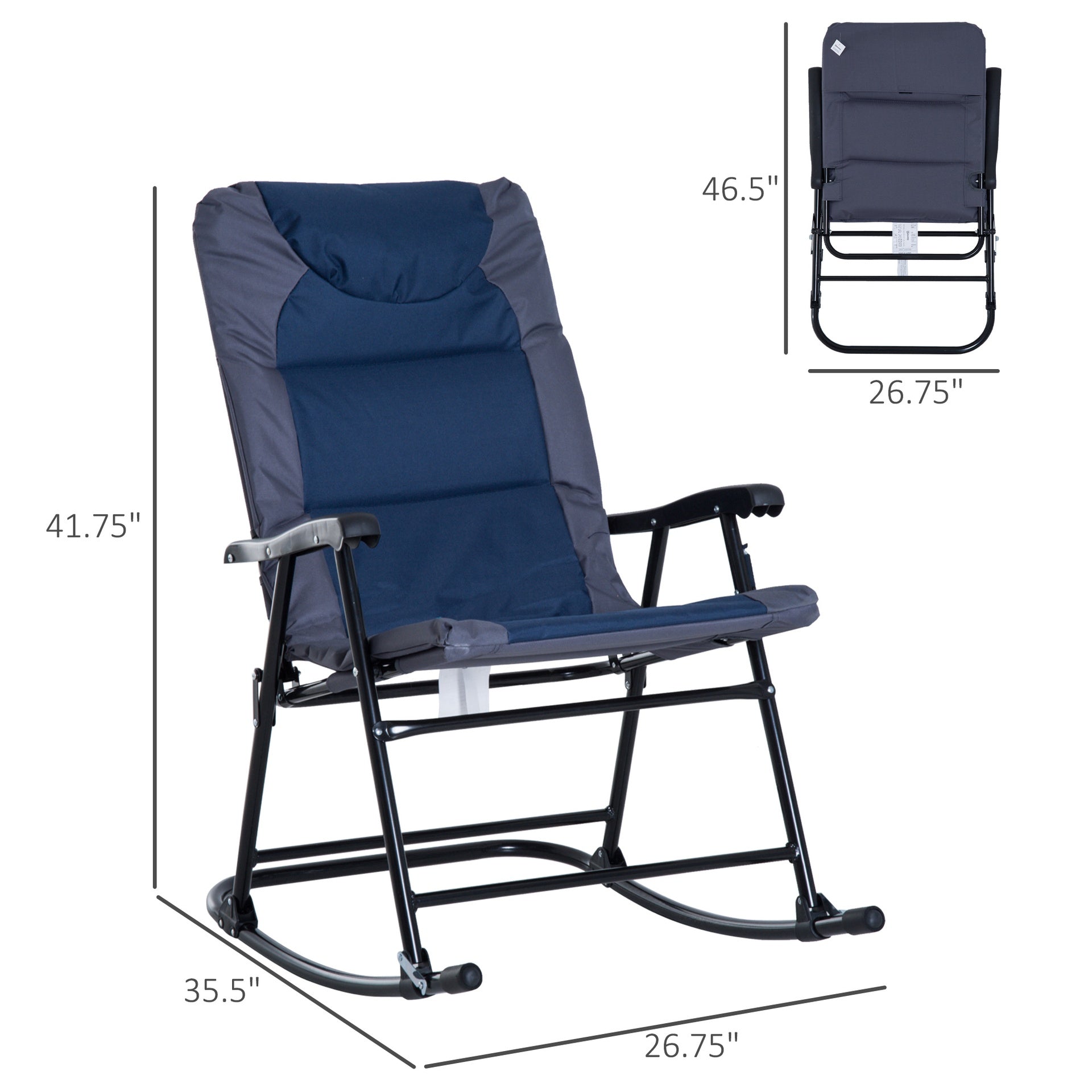 Outsunny 2 Piece Outdoor Patio Furniture Set with 2 Folding Padded Rocking Chairs, Bistro Style for Porch, Camping, Balcony, Navy Blue