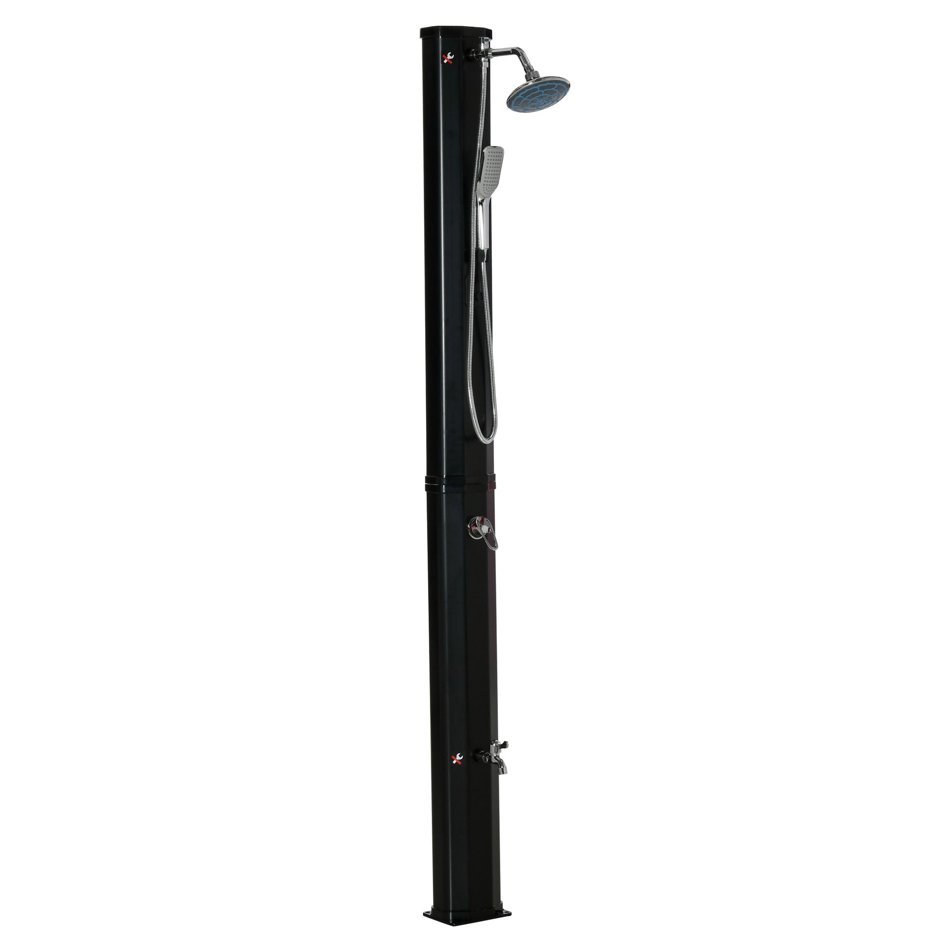Outsunny 7' Outdoor Solar Heated Shower with 360 Rotating Rainfall & Handheld Shower Head, Foot Shower Faucet, Temperature and Pressure Adjustable, Holds 9.2 Gallons for Backyard Pool