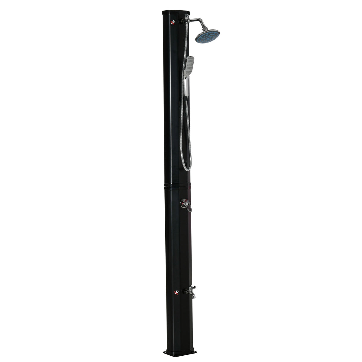 Outsunny 7' Outdoor Solar Heated Shower with 360 Rotating Rainfall & Handheld Shower Head, Foot Shower Faucet, Temperature and Pressure Adjustable, Holds 9.2 Gallons for Backyard Pool