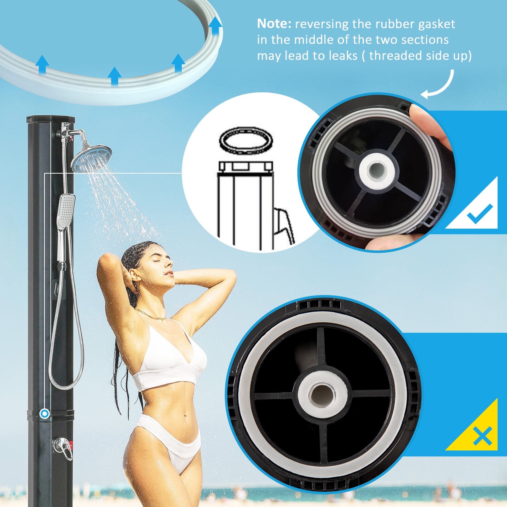 Outsunny 7' Outdoor Solar Heated Shower with 360 Rotating Rainfall & Handheld Shower Head, Foot Shower Faucet, Temperature and Pressure Adjustable, Holds 9.2 Gallons for Backyard Pool