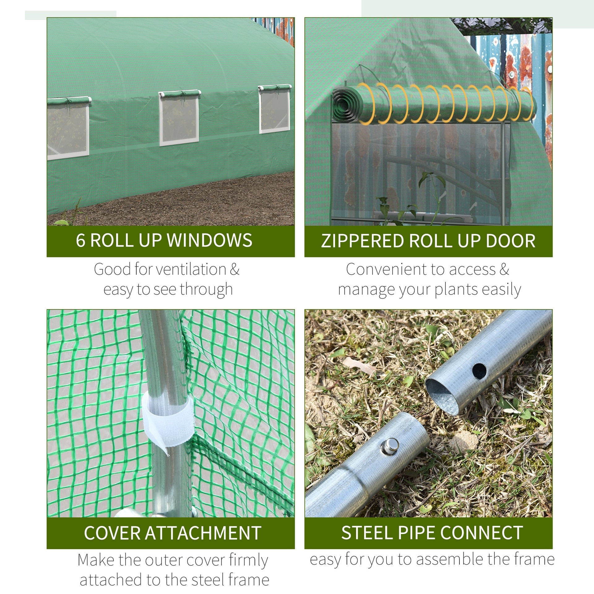 Outsunny 11.5' x 10' x 6.5' Outdoor Portable Walk-In Tunnel Greenhouse with Windows-Deep Green