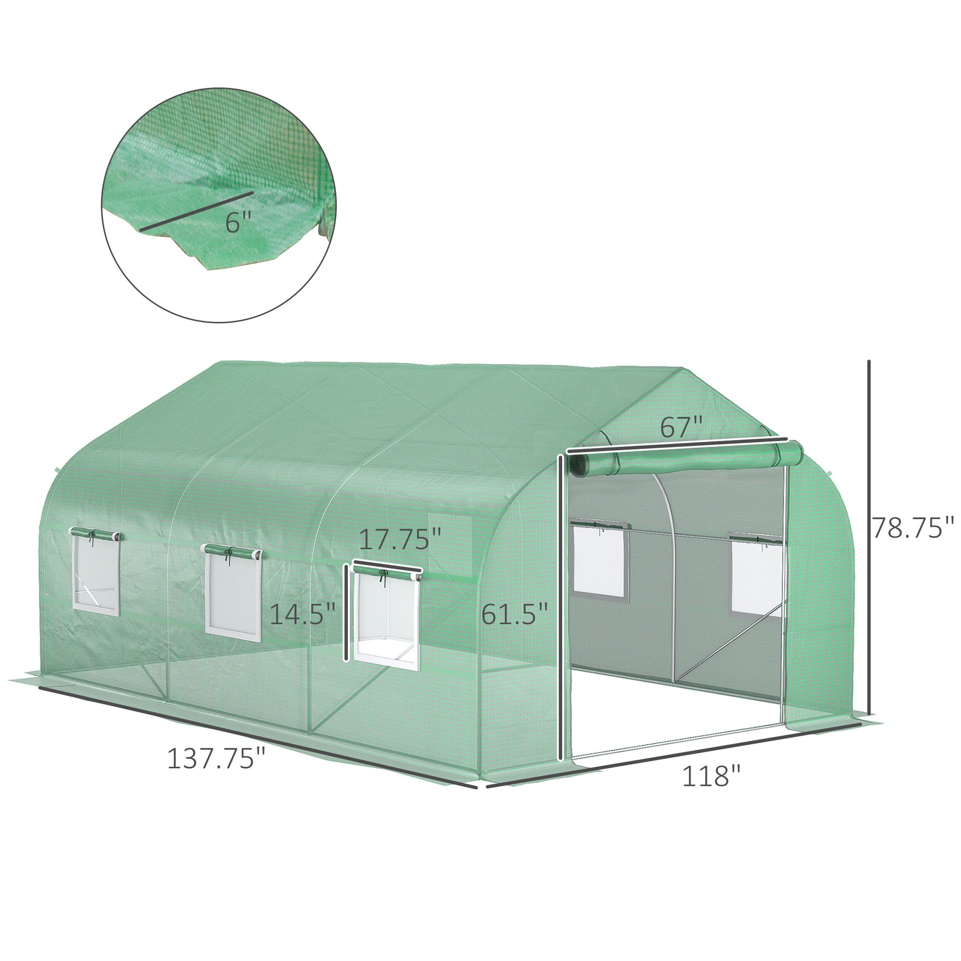 Outsunny 11.5' x 10' x 6.5' Outdoor Portable Walk-In Tunnel Greenhouse with Windows-Deep Green