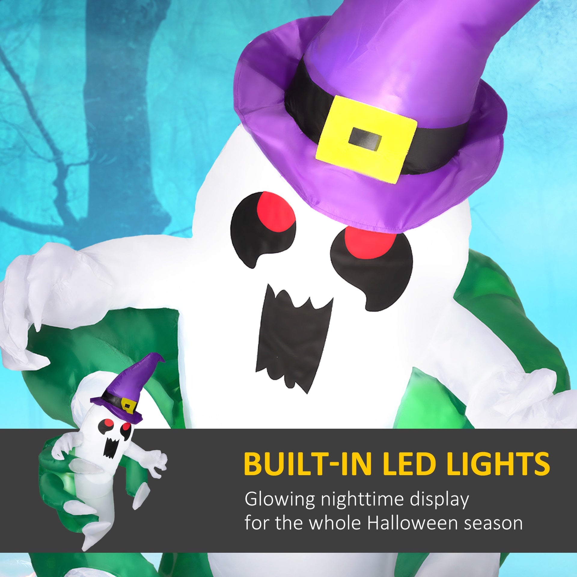 Outsunny 3.9ft Inflatable Halloween Window Sticker Ghost, Blow Up LED  Display for Garden Indoor Outdoor