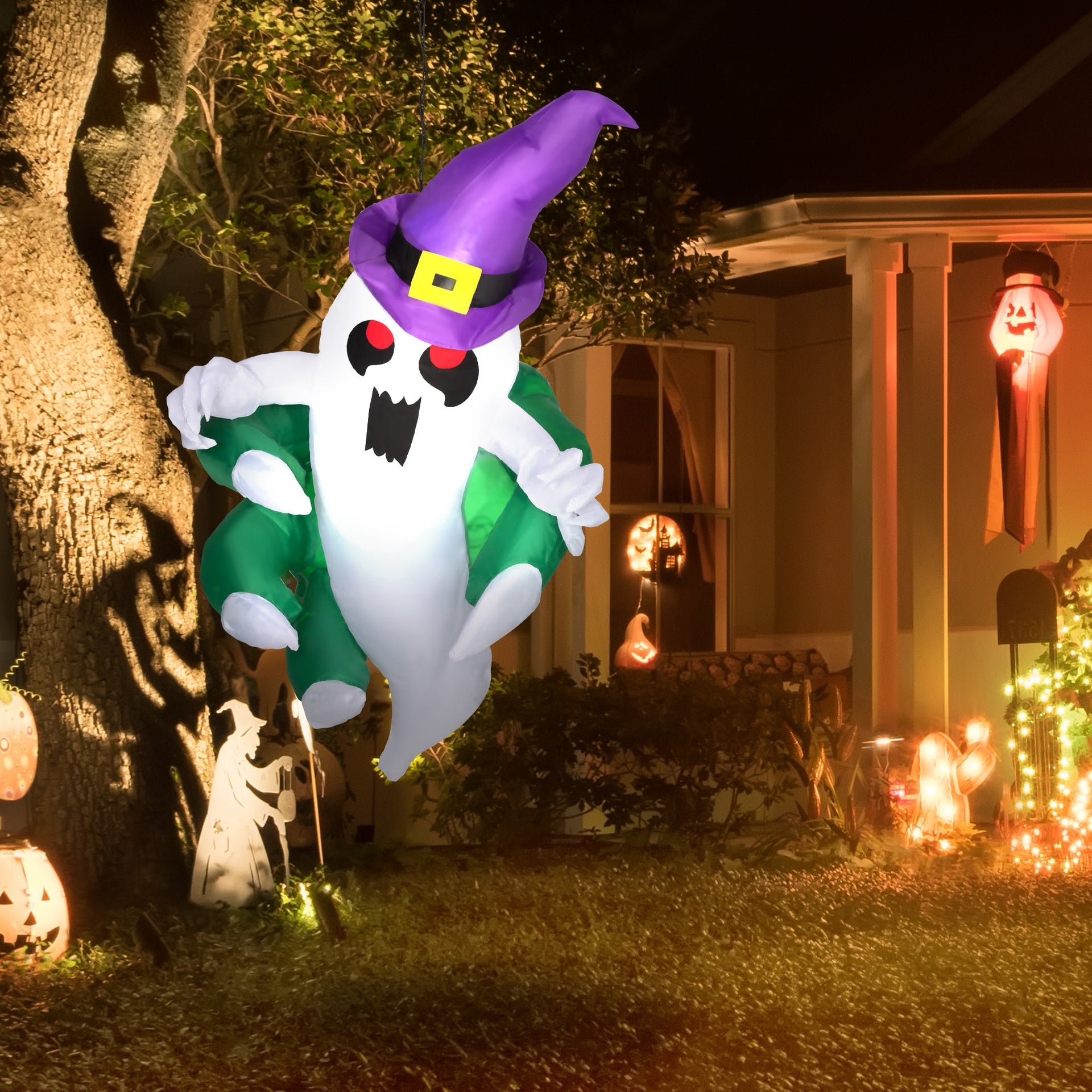 Outsunny 3.9ft Inflatable Halloween Window Sticker Ghost, Blow Up LED  Display for Garden Indoor Outdoor