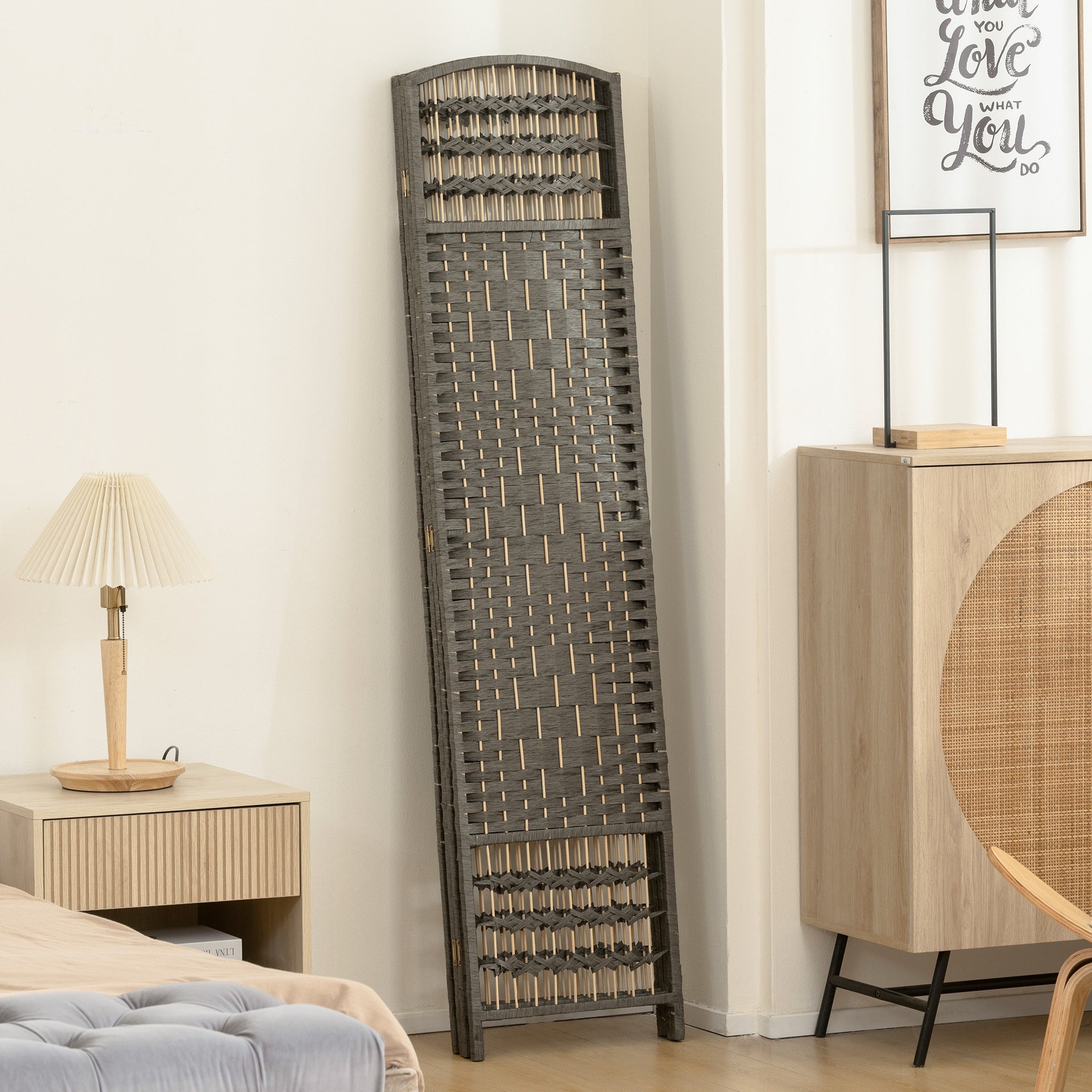HOMCOM 4 Panel Room Divider, Folding Screen, 5.6', Dark Gray